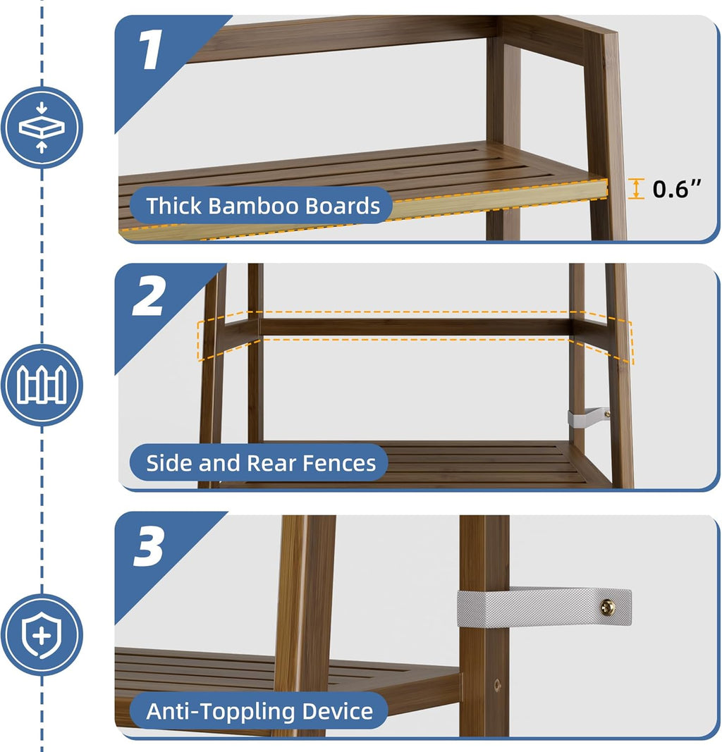 HITNET Ladder Shelf Walnut, Bamboo Bookshelf, 4 Tier Open Dipslay Bookcase Freestanding Storage Rack for Home Office, Small Balcony Flower Plant Stand