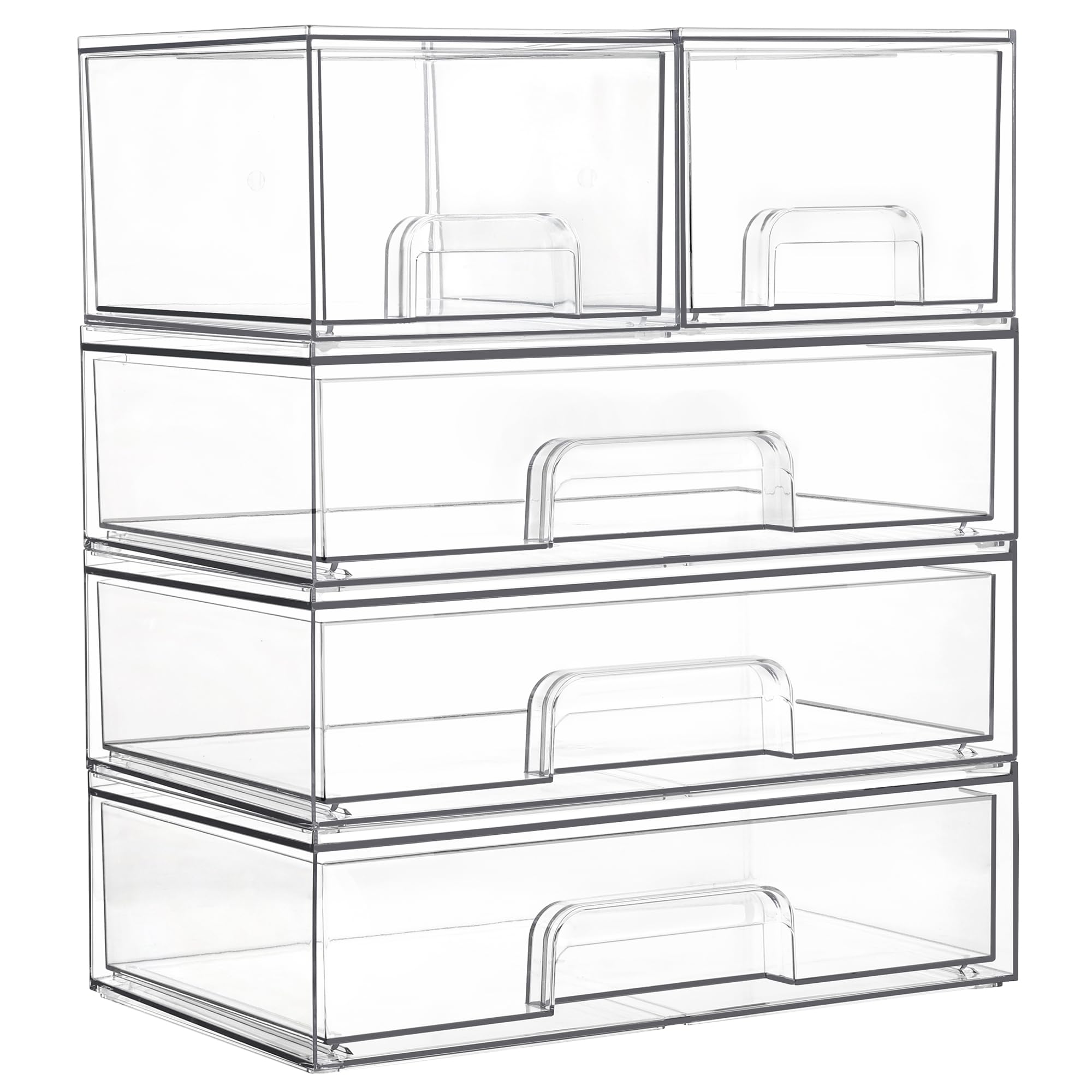 Vtopmart Clear Stackable Storage Drawers Set of 4, Plastic Organizer Bins for Makeup, Cosmetics, Beauty Supplies,Ideal for Vanity, Bathroom,Cabinet,Pantry Organization