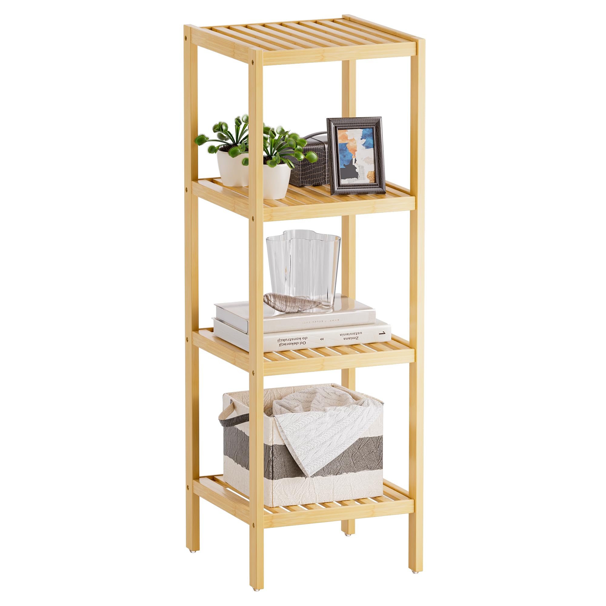 SMIBUY Bathroom Storage Shelf, 5-Tier Bamboo Rack Organizer, Multifunctional Shelving Unit for Living Room Bedroom Kitchen (Natural)