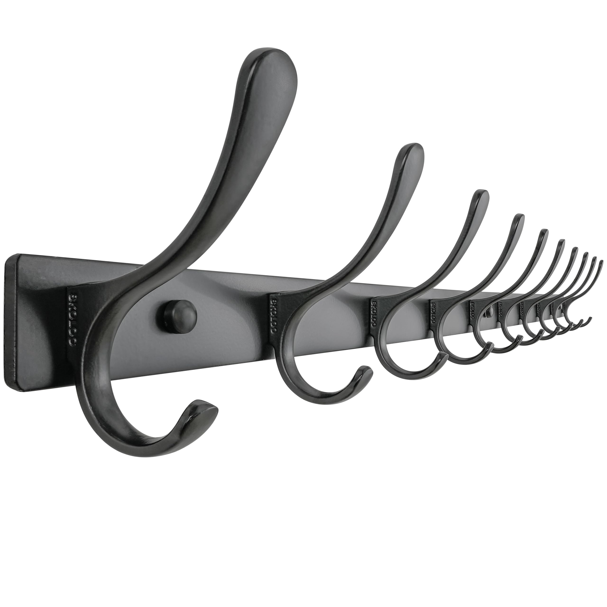 SKOLOO Coat Rack Wall Mounted - 10 Hooks, Heavy Duty, Stainless Steel, Metal Wall Coat Hanger, Sturdy Wall Hooks for Hanging Jacket, Clothes, Hat, Matte Grey