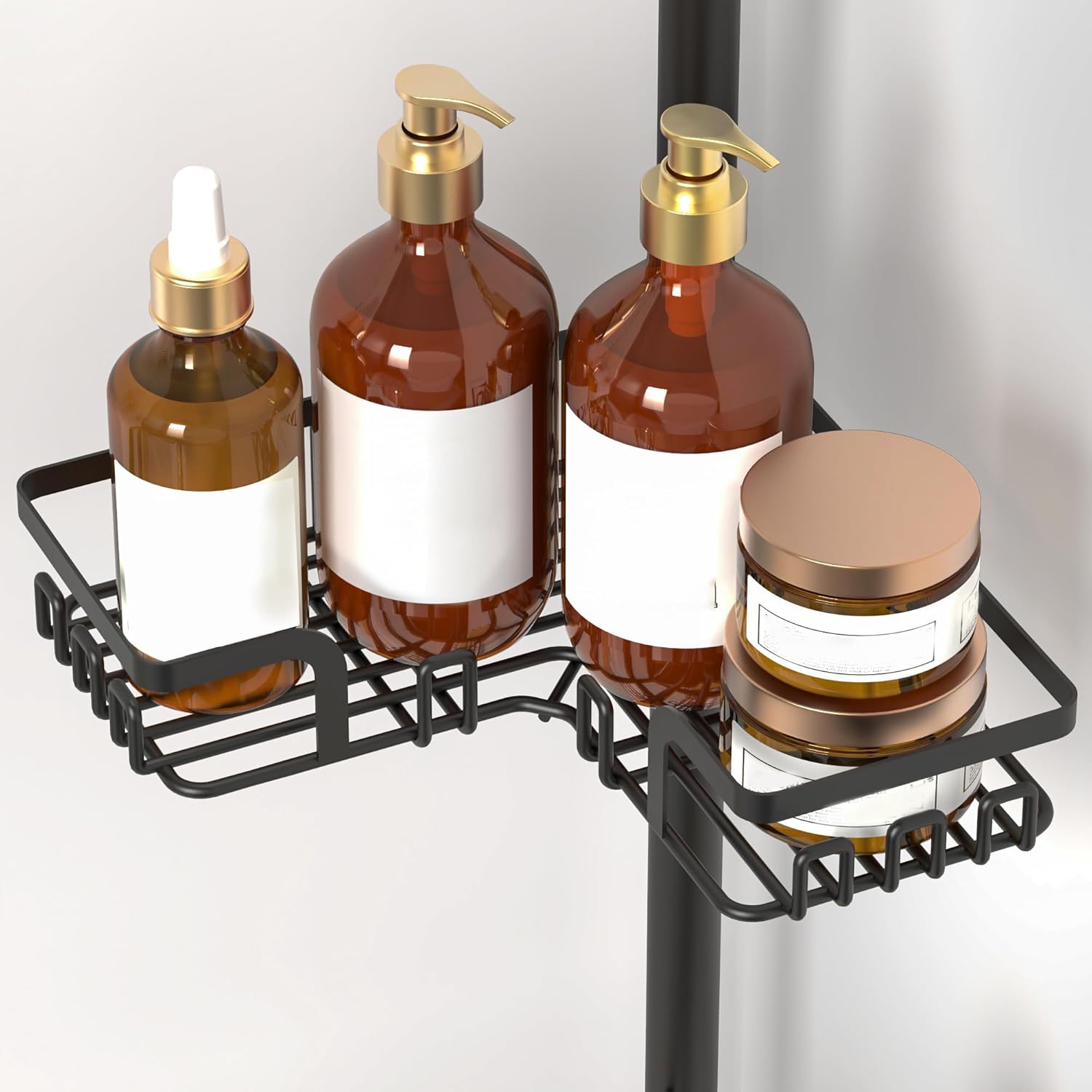 ZUNTO Tension Pole Shower Caddy for Bathroom, 25in-114in Adjustable Floor to Ceiling Shower Organizer with Hooks, Standing Tension Rod Shower Organiser with 2 Soap Holders/Hanging or Adhesive