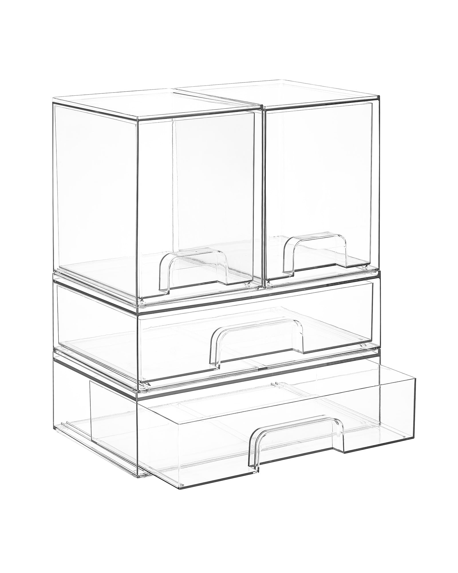 Vtopmart Clear Stackable Storage Drawers Set of 4, Plastic Organizer Bins for Makeup, Cosmetics, Beauty Supplies,Ideal for Vanity, Bathroom,Cabinet,Pantry Organization