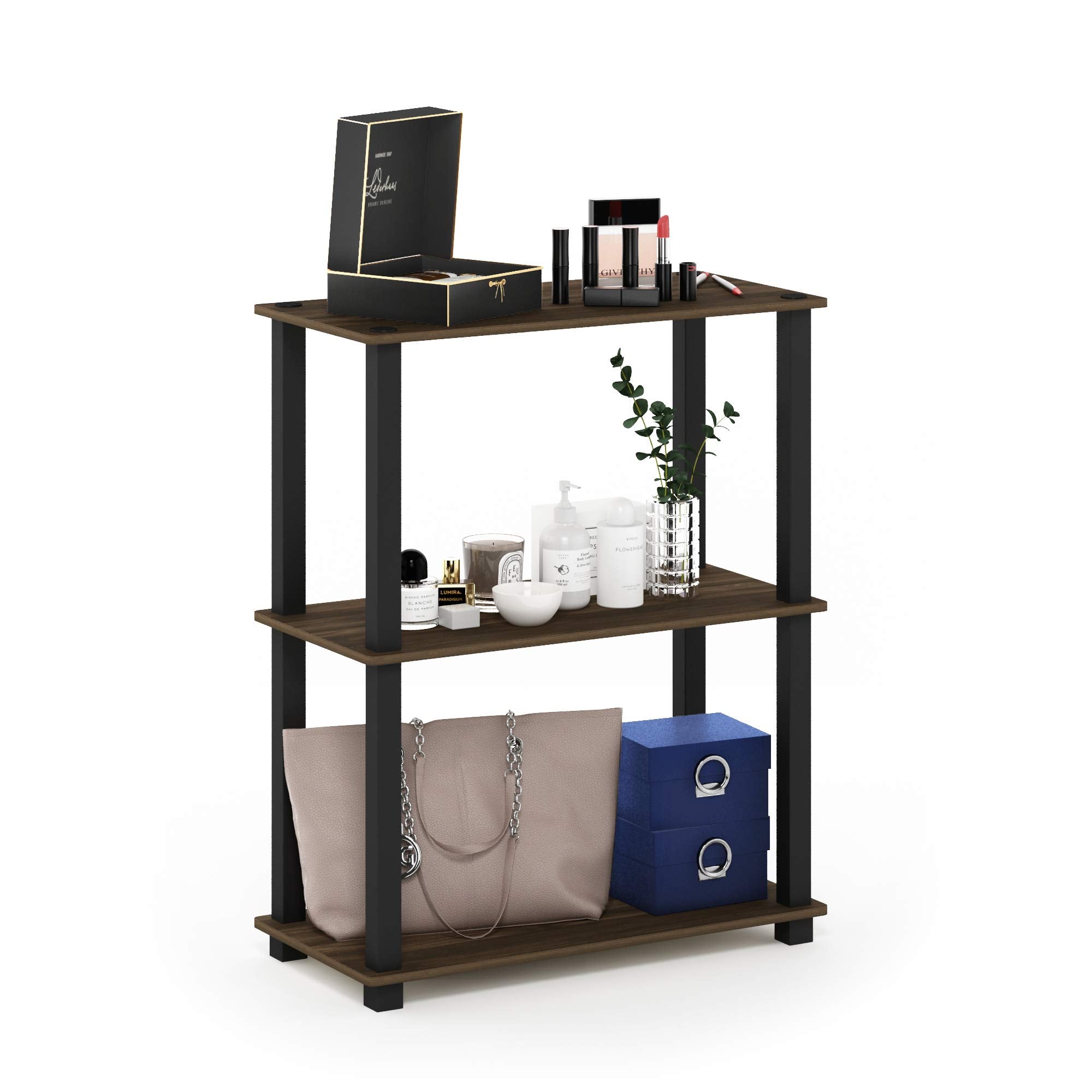 Furinno TURN-N-TUBE Storage Shelves, 3-Tier Book Shelf, Corner Shelf, Toolless Open Shelves, for Organization and Storage, Living Room, Garage, Home Office, Beech