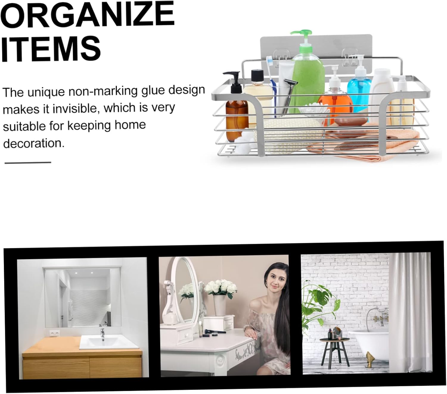 Alipis Wall-mounted Storage Rack in Stainless Steel Non-punch Installation for Kitchen Bathroom Shelves Includes Adhesive Stickers for Easy Placement for Organizing Sundries and Items