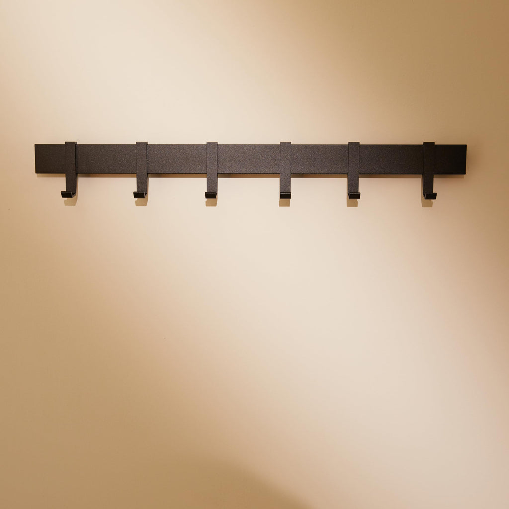 80cm Matt Black Wall Coat Rack, Metal Rail with Slidable Hooks