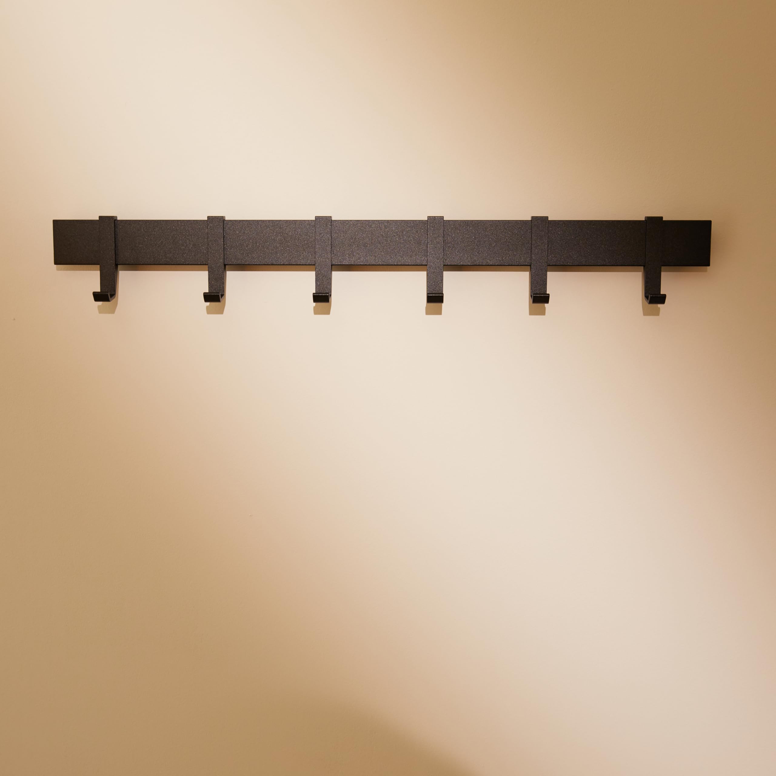 80cm Matt Black Wall Coat Rack, Metal Rail with Slidable Hooks