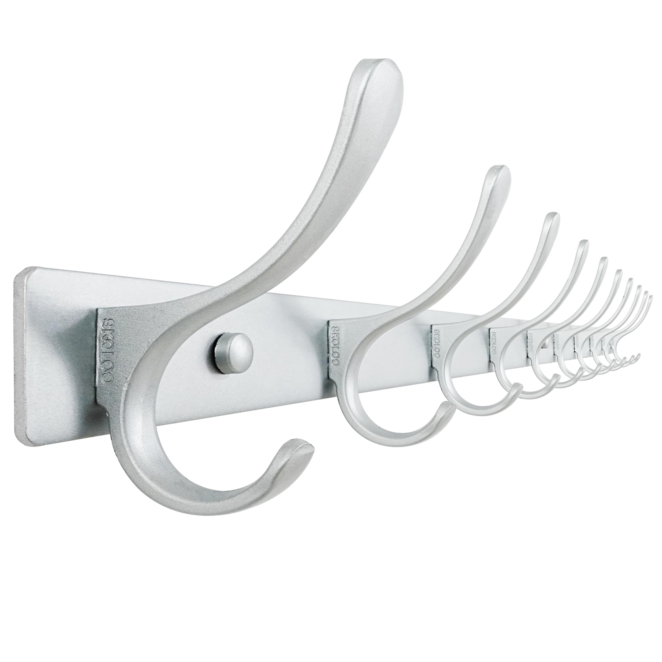 SKOLOO Coat Rack Wall Mounted - 10 Hooks, Heavy Duty, Stainless Steel, Metal Wall Coat Hanger, Sturdy Wall Hooks for Hanging Jacket, Clothes, Hat, Matte Grey