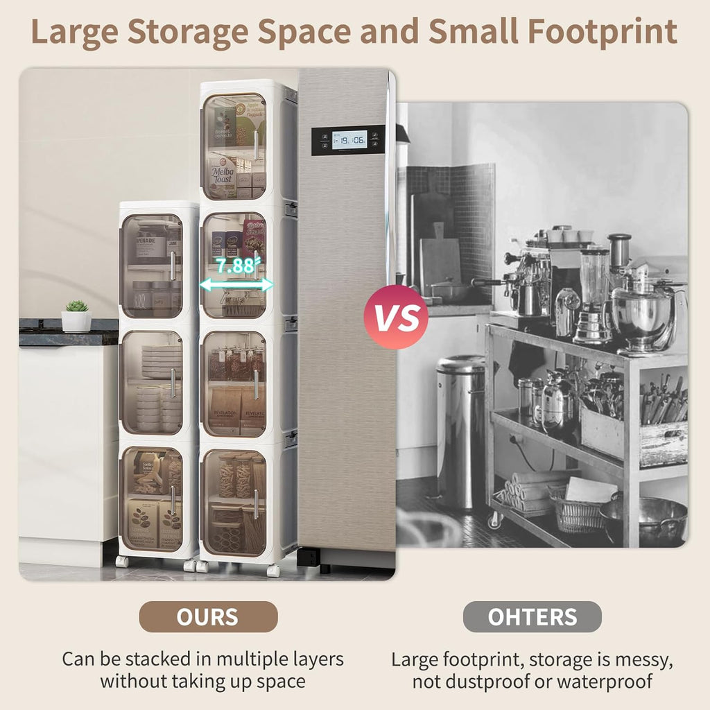 4-Tiers Slim Bathroom Storage Cabinet, Foldable Storage Cabinets,Narrow Bathroom Storage,Movable Bathroom Storage Organizer for Small Spaces,Bathroom,Kitchen,Laundry,White