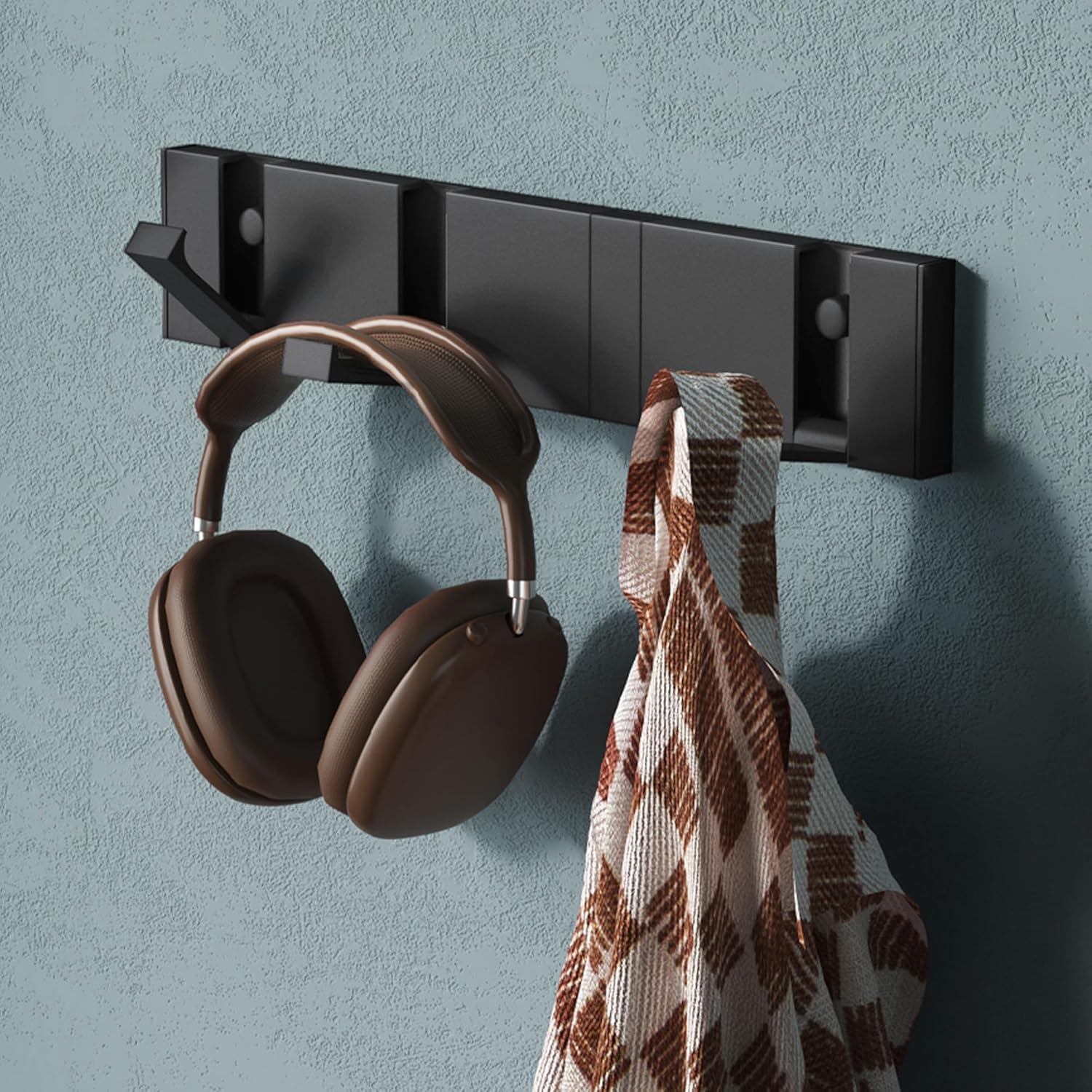 Mai & Mai Coat Hooks Wall Mounted, Foldable Coat Rack with 6 Hooks, Folding Wall Hooks for Jackets, Bags and Hats, Wandgarderobe01, Grey