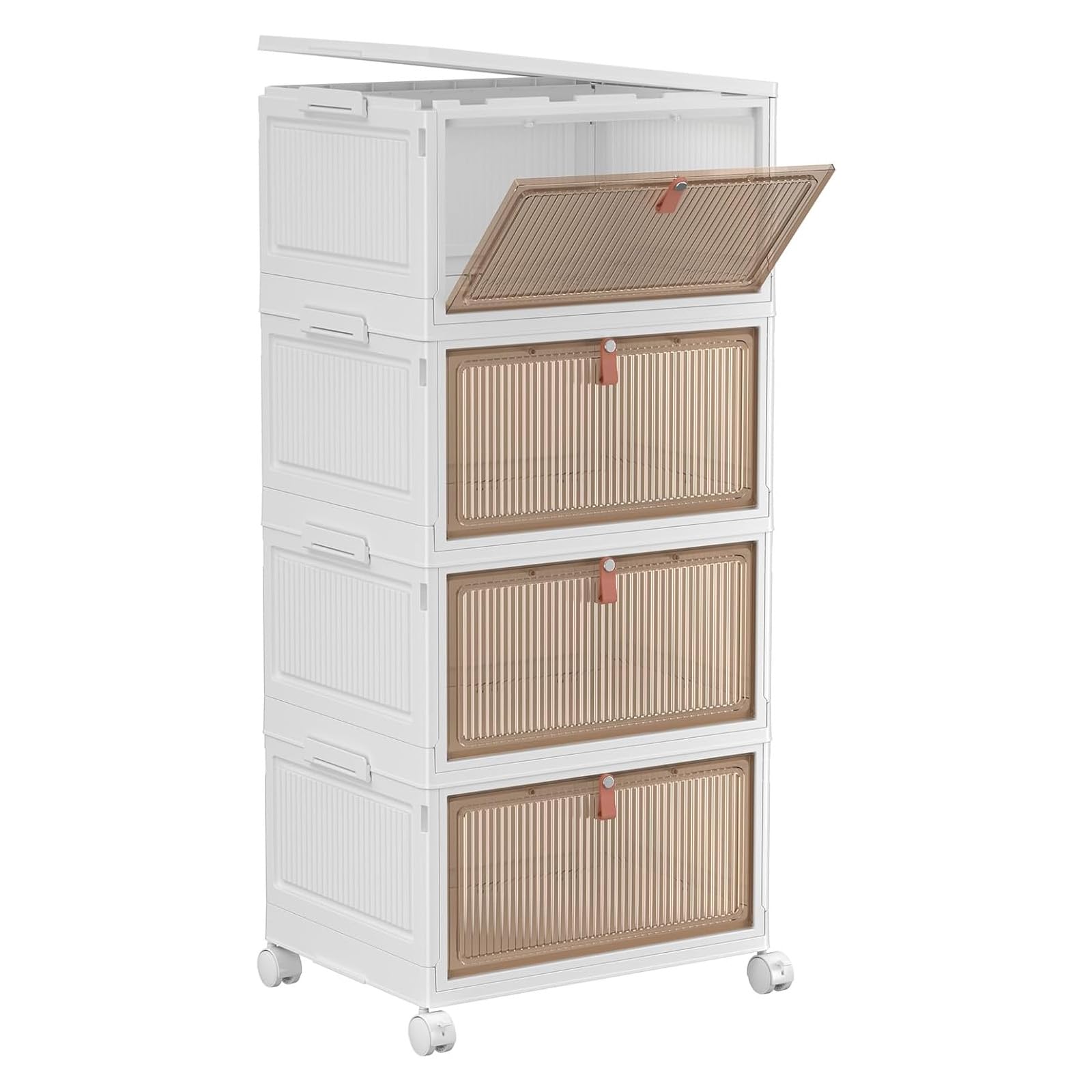 YFXCVSL 4 Tier Plastic Storage Bins with Lid 23QT, Stackable Storage Containers with Wheels, Folding Storage Boxes, Stackable Storage Bins, Organizers and Storage for Living Room,Office,Dorm