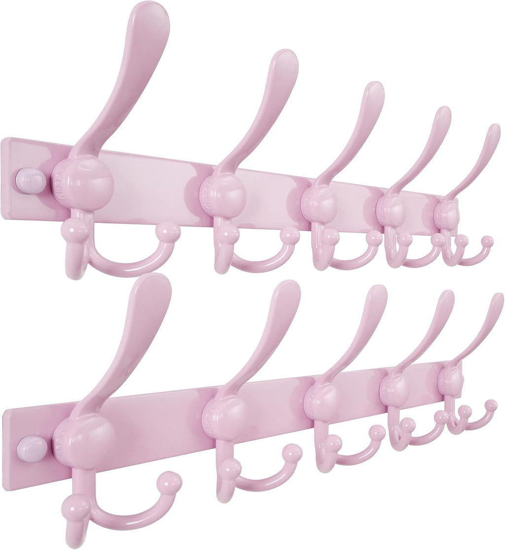 Dseap Coat Rack Wall Mount 2.0 Pro: Heavy Duty 300% Thicker, Stainless Steel Wall Coat Hooks Hanger for Clothes Jackets Hats Entryway Closet, MaxStrong Series, Pink, Pack of 2