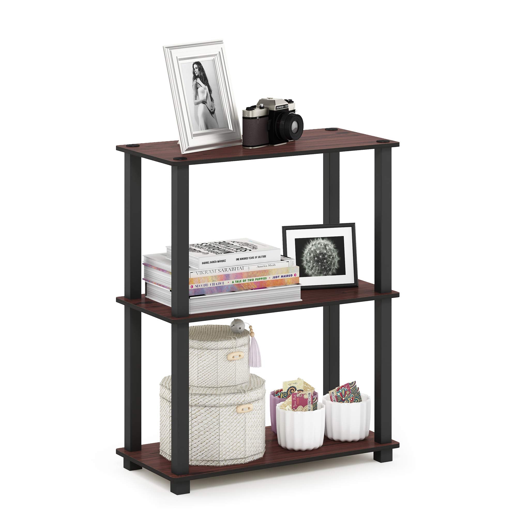 Furinno TURN-N-TUBE Storage Shelves, 3-Tier Book Shelf, Corner Shelf, Toolless Open Shelves, for Organization and Storage, Living Room, Garage, Home Office, Beech