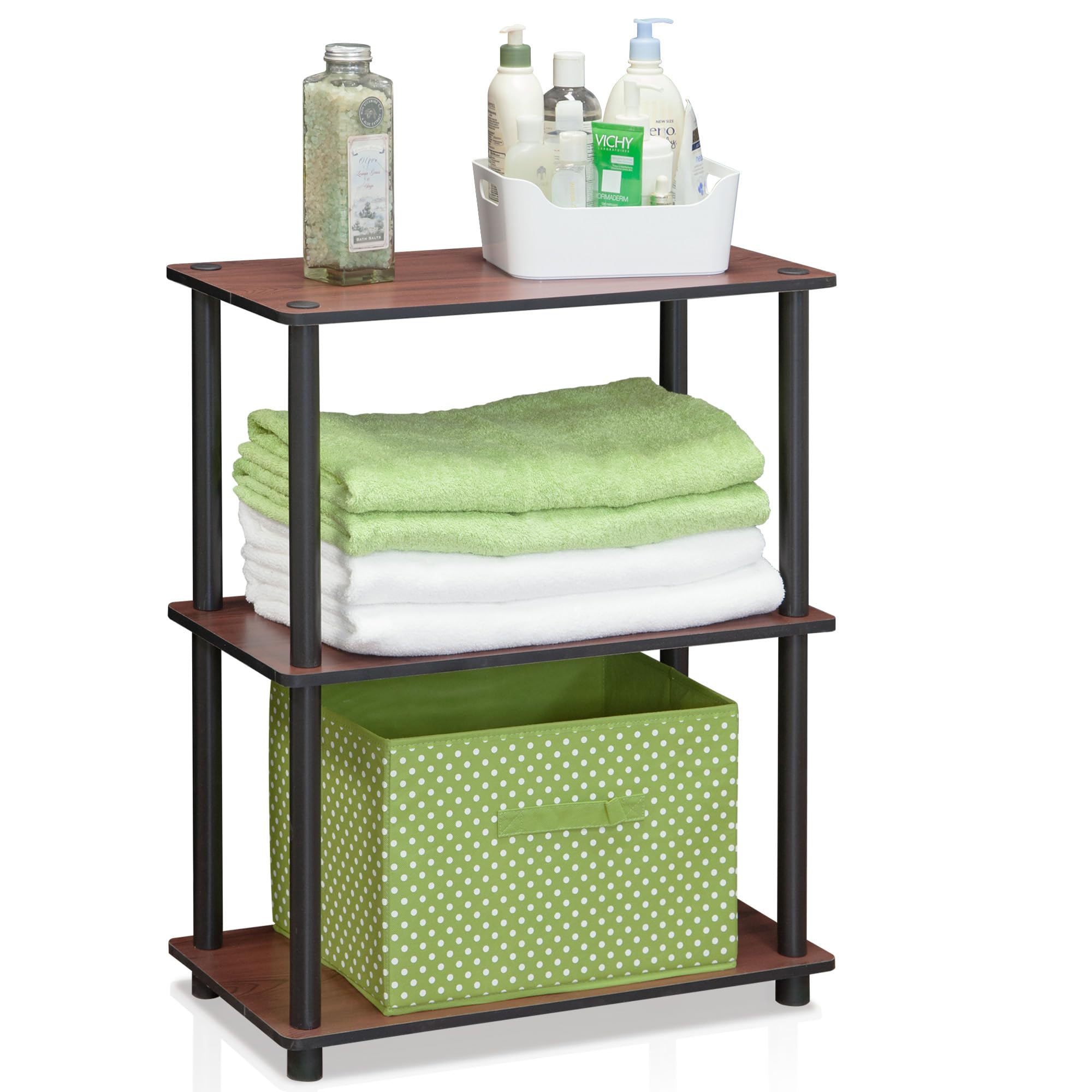 Furinno TURN-N-TUBE Storage Shelves, 3-Tier Book Shelf, Corner Shelf, Toolless Open Shelves, for Organization and Storage, Living Room, Garage, Home Office, Beech