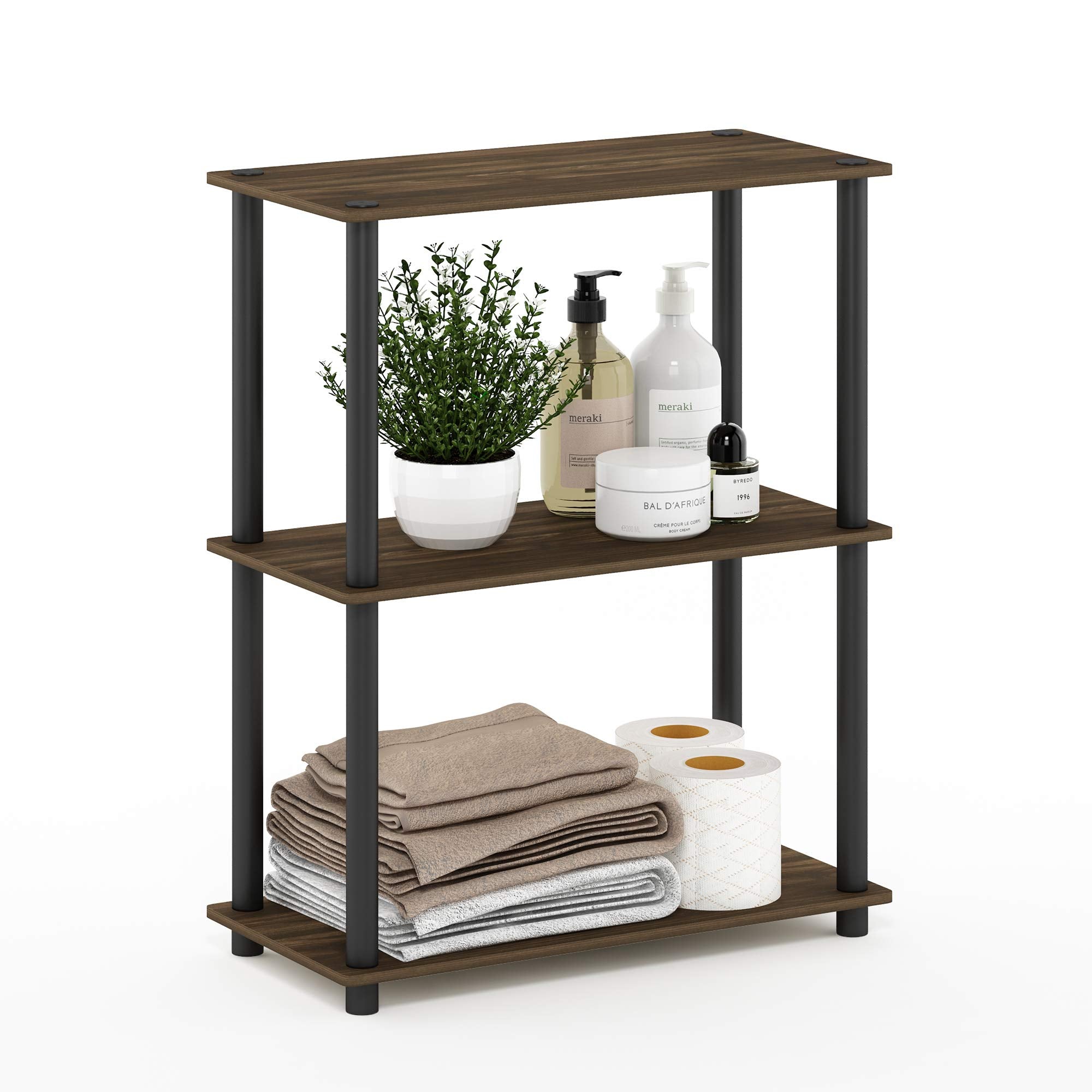 Furinno TURN-N-TUBE Storage Shelves, 3-Tier Book Shelf, Corner Shelf, Toolless Open Shelves, for Organization and Storage, Living Room, Garage, Home Office, Beech
