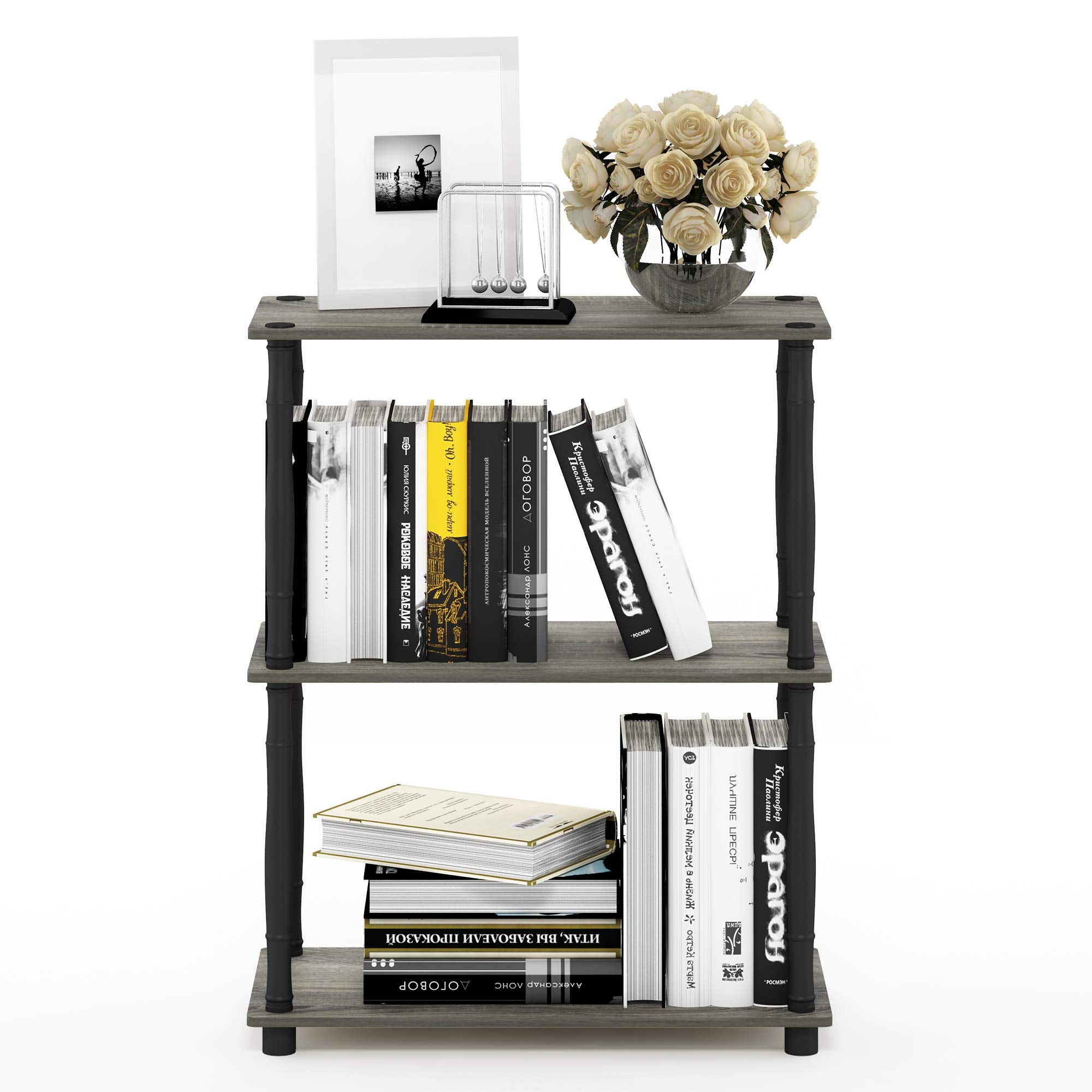 Furinno TURN-N-TUBE Storage Shelves, 3-Tier Book Shelf, Corner Shelf, Toolless Open Shelves, for Organization and Storage, Living Room, Garage, Home Office, Beech