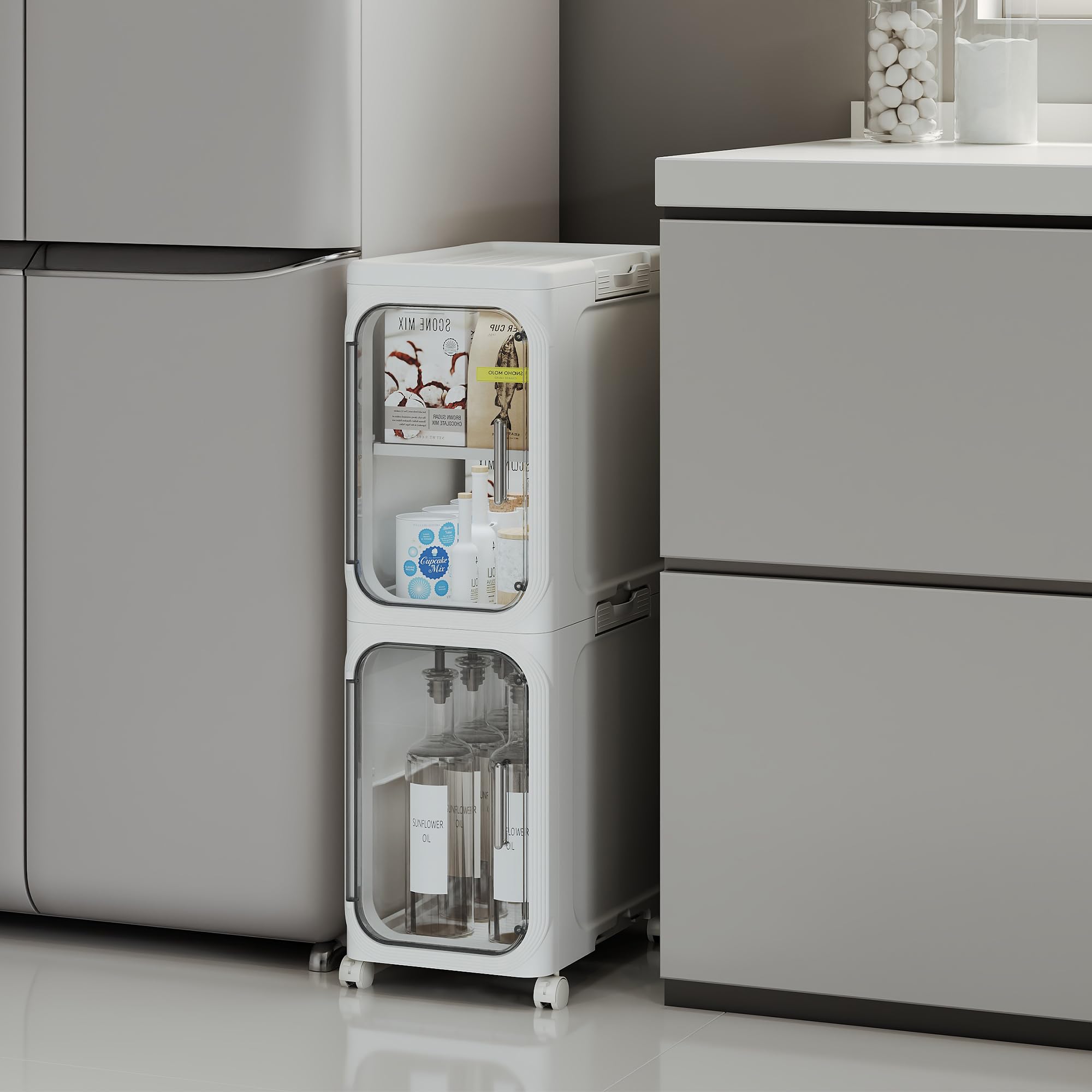 4-Tier Slim Rolling Storage Cabinet, Black Tall Narrow Organizer with Adjustable Shelves for Bathroom Kitchen Laundry