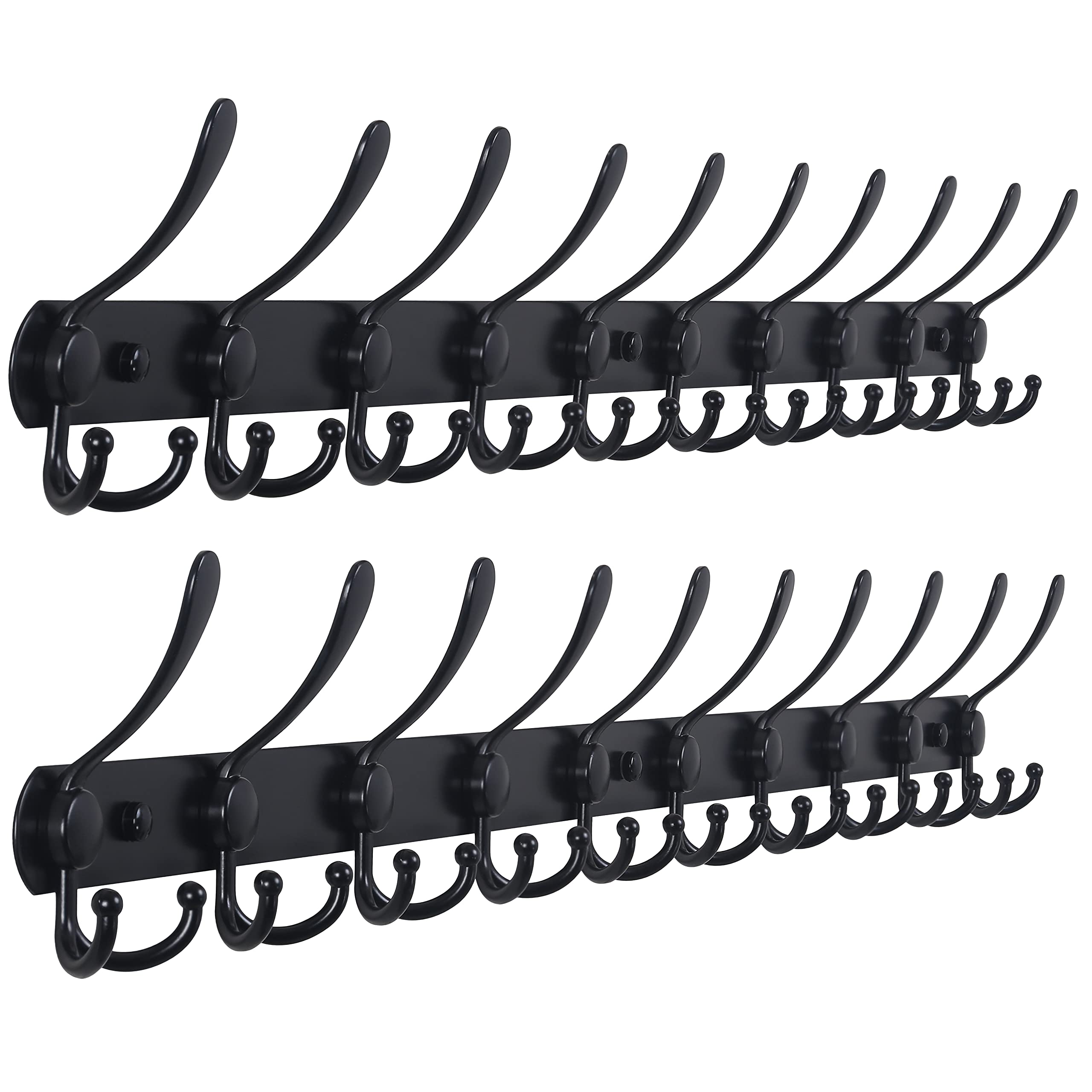 Dseap Coat Rack Wall Mount - 74cm Long 8-Tri-Hooks, Heavy Duty, Stainless Steel, Metal Coat Hanger Rail Wall Hooks for Coats Hats Clothing Clothes Purse Mudroom Entryway, Black