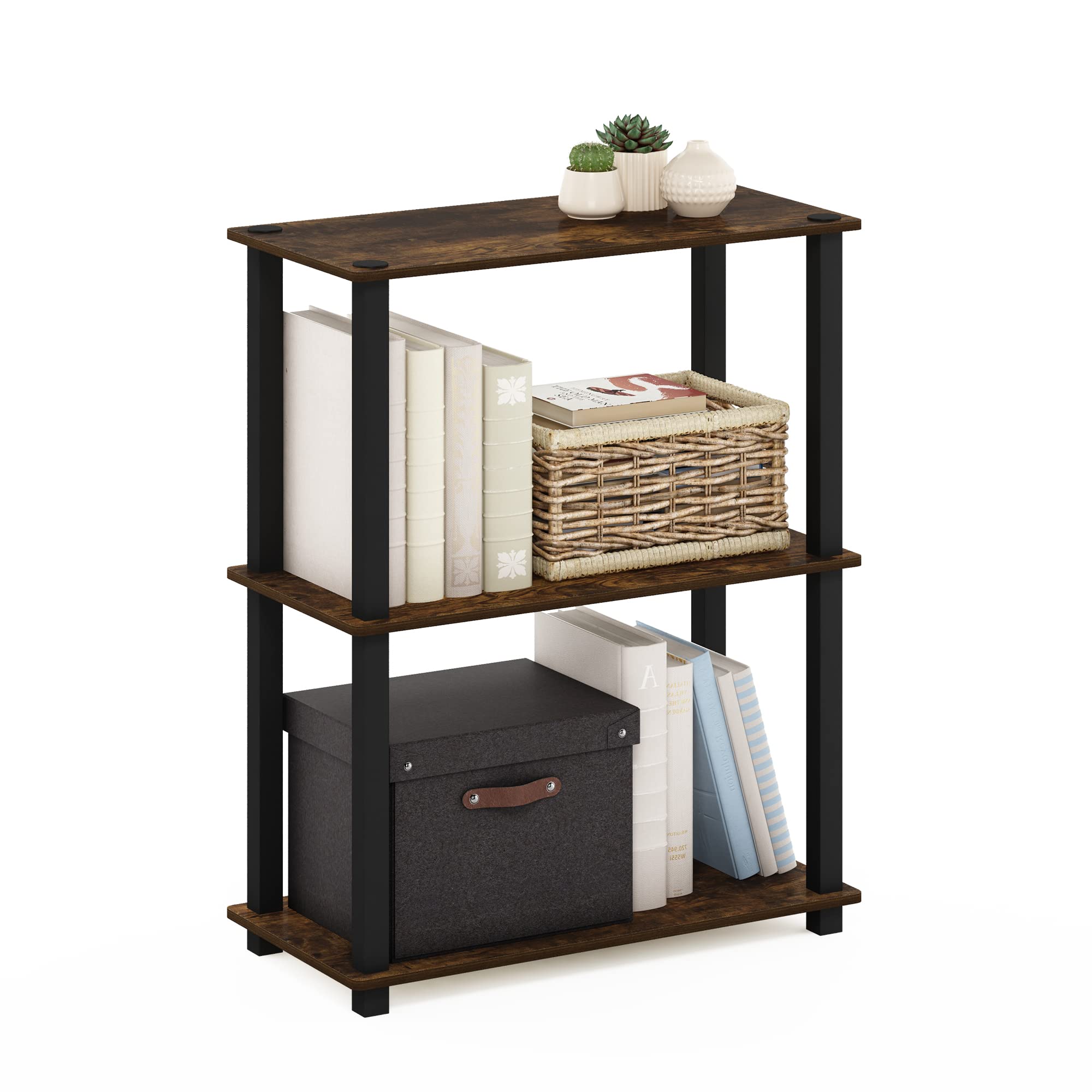 Furinno TURN-N-TUBE Storage Shelves, 3-Tier Book Shelf, Corner Shelf, Toolless Open Shelves, for Organization and Storage, Living Room, Garage, Home Office, Beech