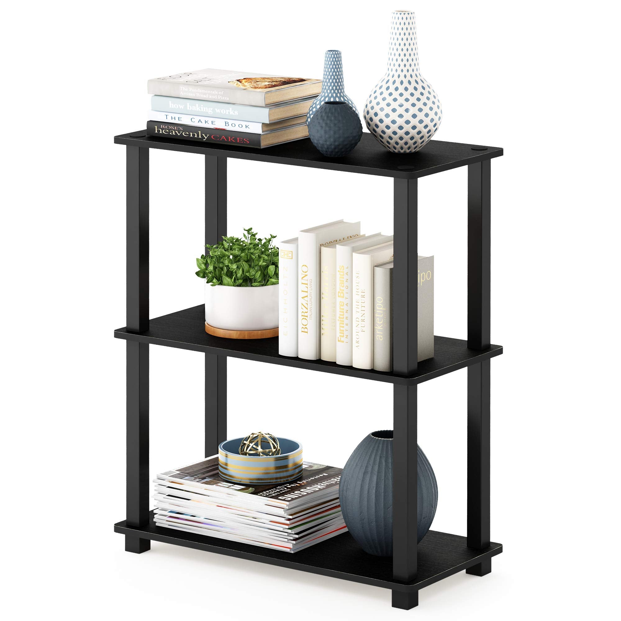 Furinno TURN-N-TUBE Storage Shelves, 3-Tier Book Shelf, Corner Shelf, Toolless Open Shelves, for Organization and Storage, Living Room, Garage, Home Office, Beech