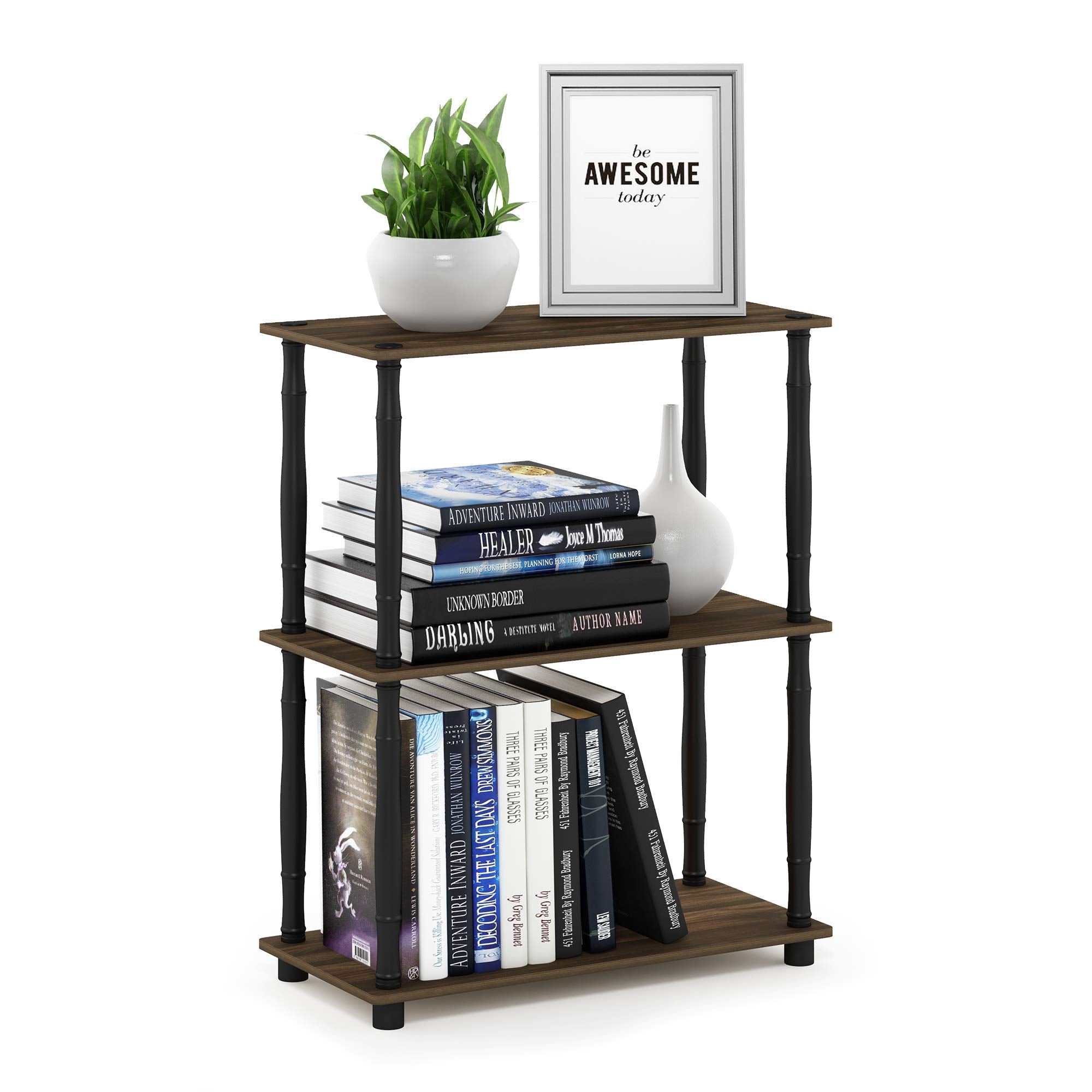 Furinno TURN-N-TUBE Storage Shelves, 3-Tier Book Shelf, Corner Shelf, Toolless Open Shelves, for Organization and Storage, Living Room, Garage, Home Office, Beech