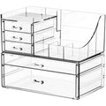 Yieach 3 Pack Clear Makeup Organizer Countertop for Dresser,Vanity and Bathroom Counter Organizer,Tiered Stackable Makeup Acrylic Organizers with 9 Drawer for Skincare,Brush and Make up Holders