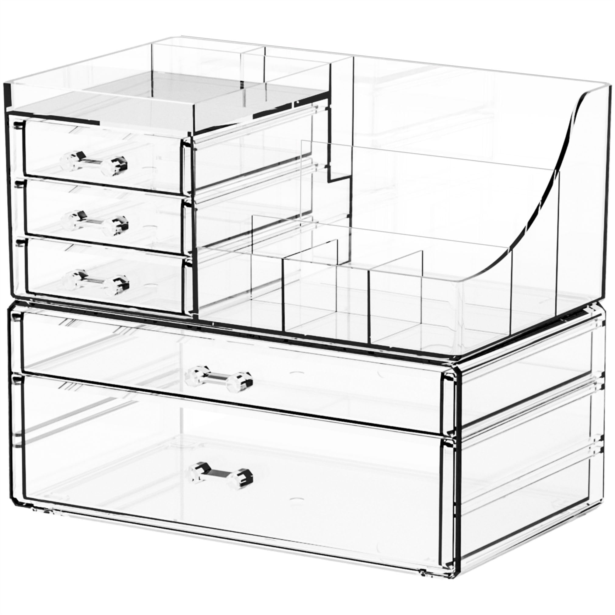 Yieach 3 Pack Clear Makeup Organizer Countertop for Dresser,Vanity and Bathroom Counter Organizer,Tiered Stackable Makeup Acrylic Organizers with 9 Drawer for Skincare,Brush and Make up Holders