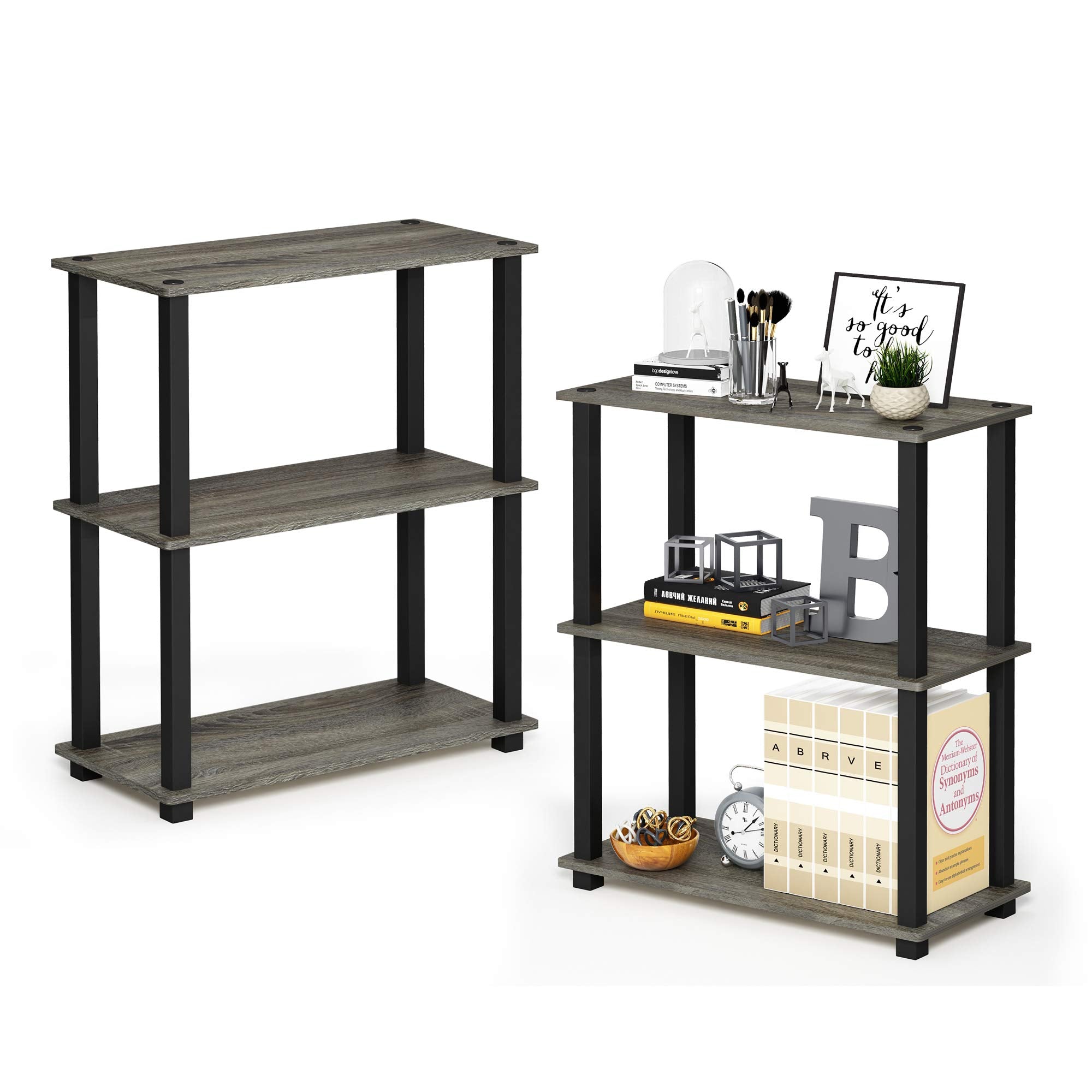 Furinno TURN-N-TUBE Storage Shelves, 3-Tier Book Shelf, Corner Shelf, Toolless Open Shelves, for Organization and Storage, Living Room, Garage, Home Office, Beech