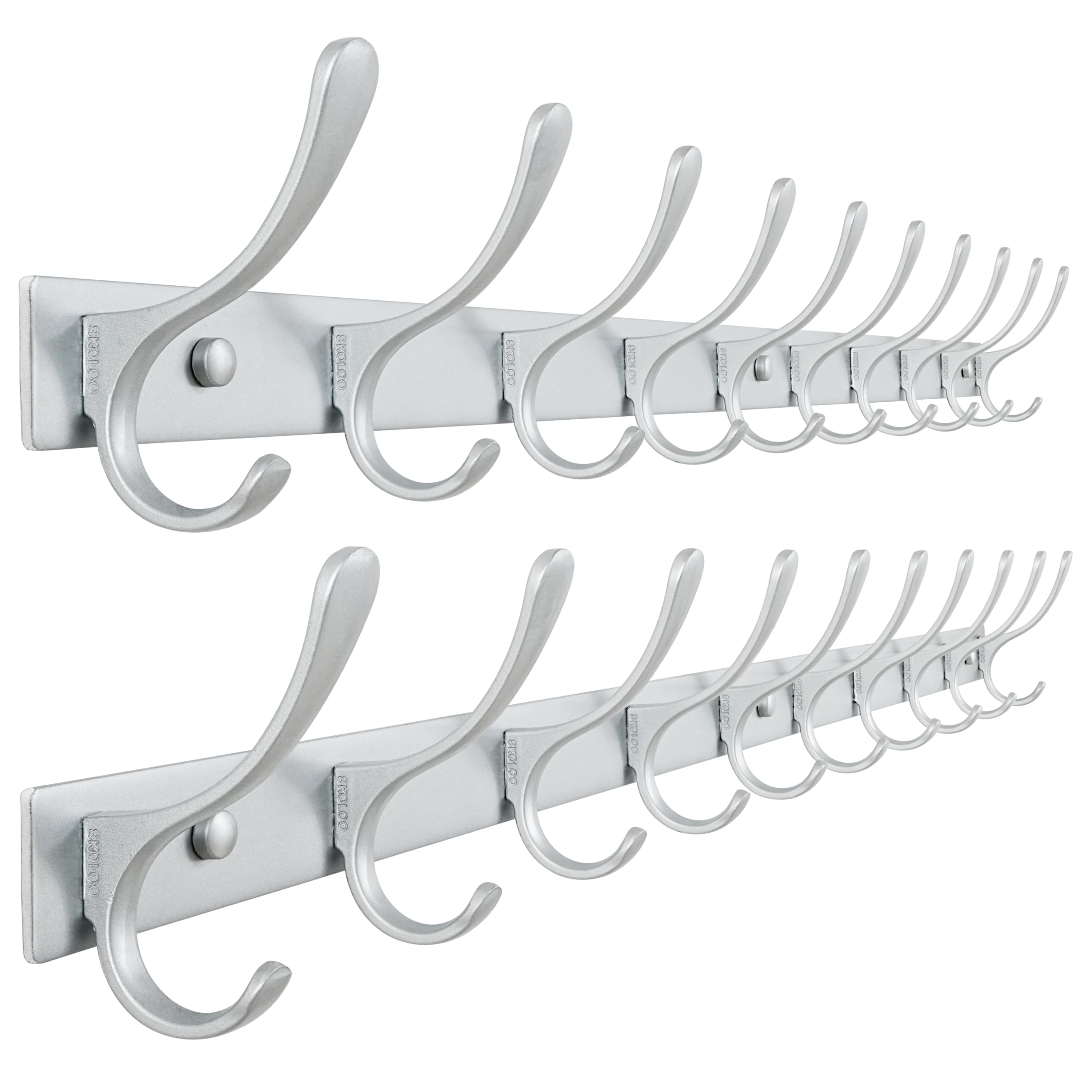 SKOLOO Coat Rack Wall Mounted - 10 Hooks, Heavy Duty, Stainless Steel, Metal Wall Coat Hanger, Sturdy Wall Hooks for Hanging Jacket, Clothes, Hat, Matte Grey