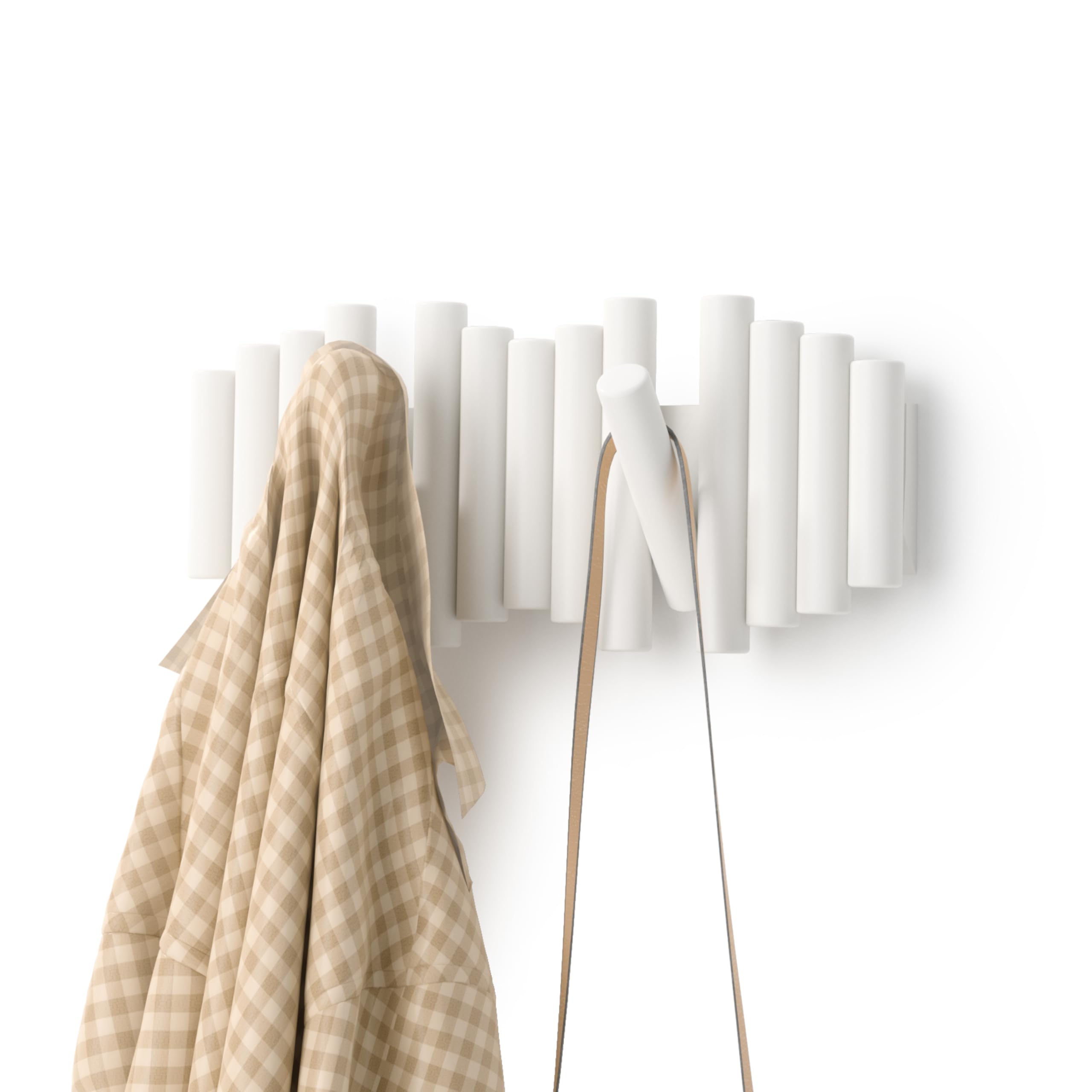 Umbra Picket Coat Rack Wall Mount – 5 Flip-Down Wood Coat Hooks, Modern & Functional Storage, Easy Install Wall Hooks, Natural