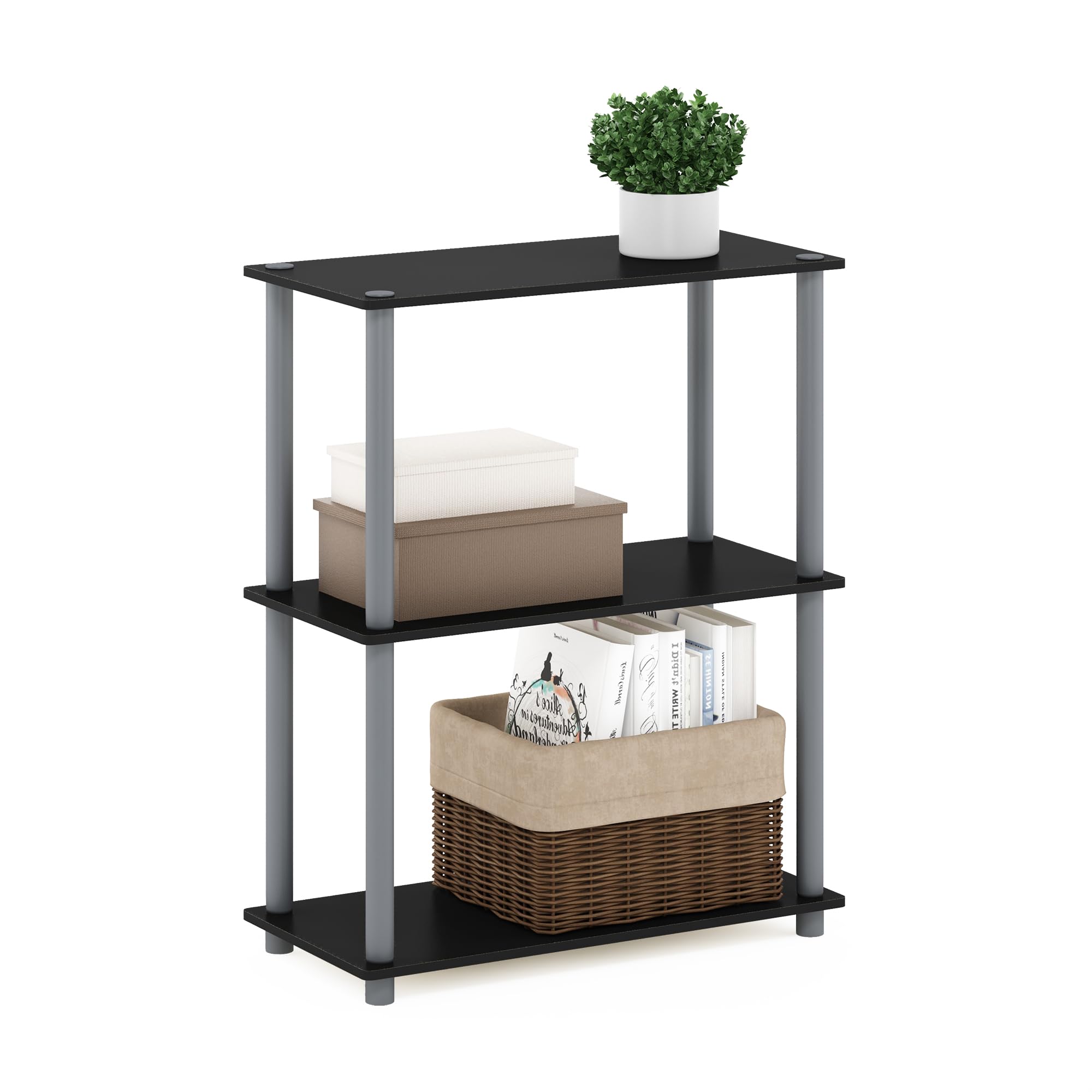 Furinno TURN-N-TUBE Storage Shelves, 3-Tier Book Shelf, Corner Shelf, Toolless Open Shelves, for Organization and Storage, Living Room, Garage, Home Office, Beech