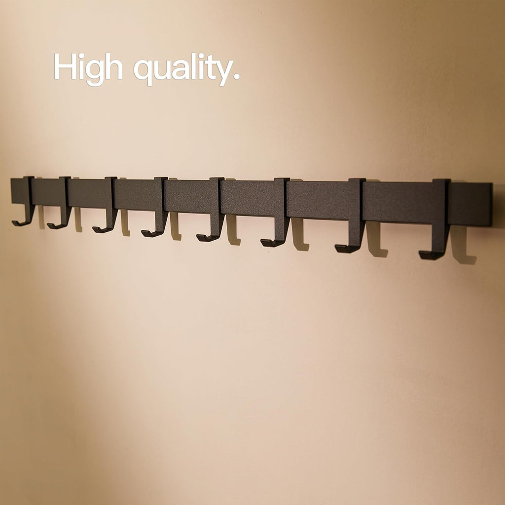 80cm Matt Black Wall Coat Rack, Metal Rail with Slidable Hooks