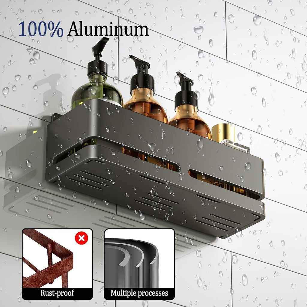 5-Piece Grey No-Drill Wall Mount Bathroom Storage Rack with Soap Dish & Toothbrush Holder, Multi-use for Kitchen