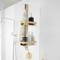 Gold Over Door Shower Caddy, 2-Tier Hanging Organizer with Hooks for Bathroom