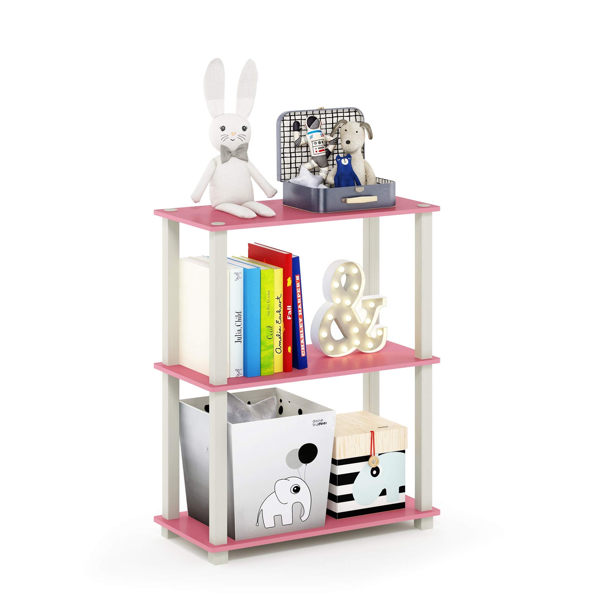 Furinno TURN-N-TUBE Storage Shelves, 3-Tier Book Shelf, Corner Shelf, Toolless Open Shelves, for Organization and Storage, Living Room, Garage, Home Office, Beech