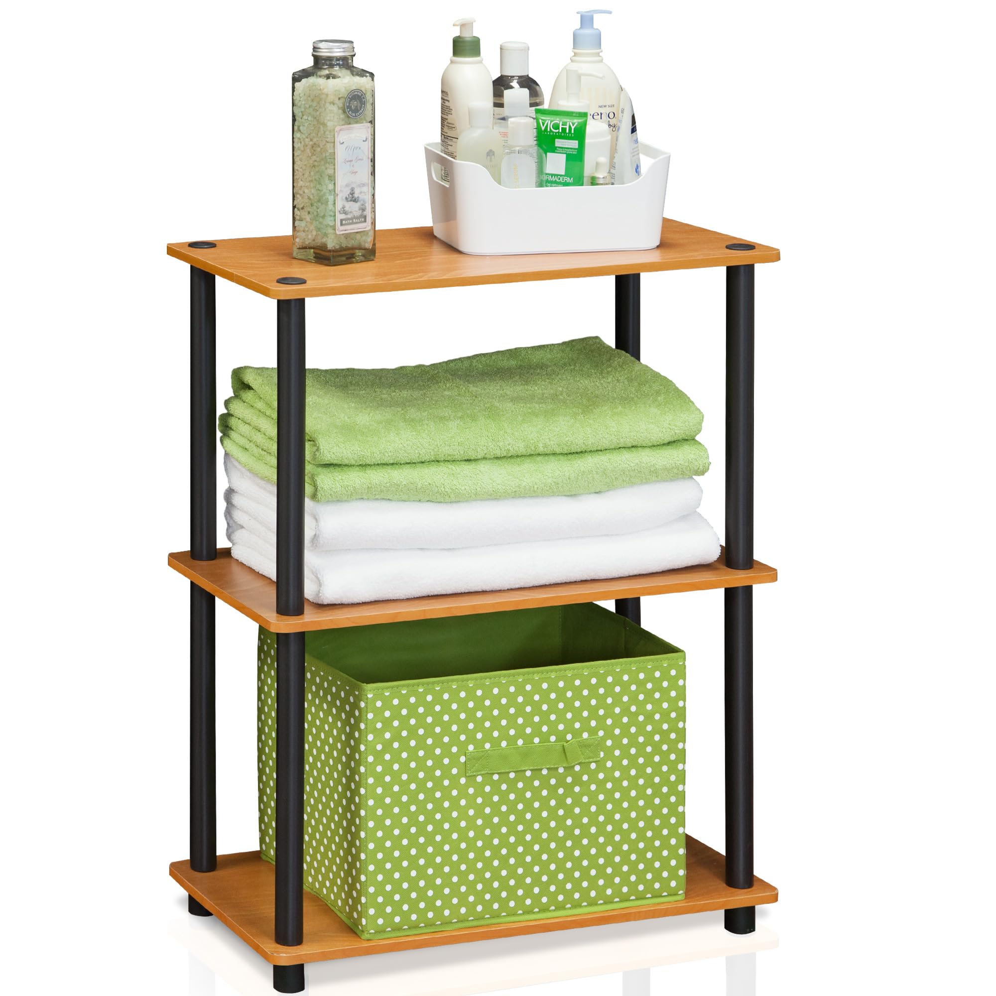 Furinno TURN-N-TUBE Storage Shelves, 3-Tier Book Shelf, Corner Shelf, Toolless Open Shelves, for Organization and Storage, Living Room, Garage, Home Office, Beech