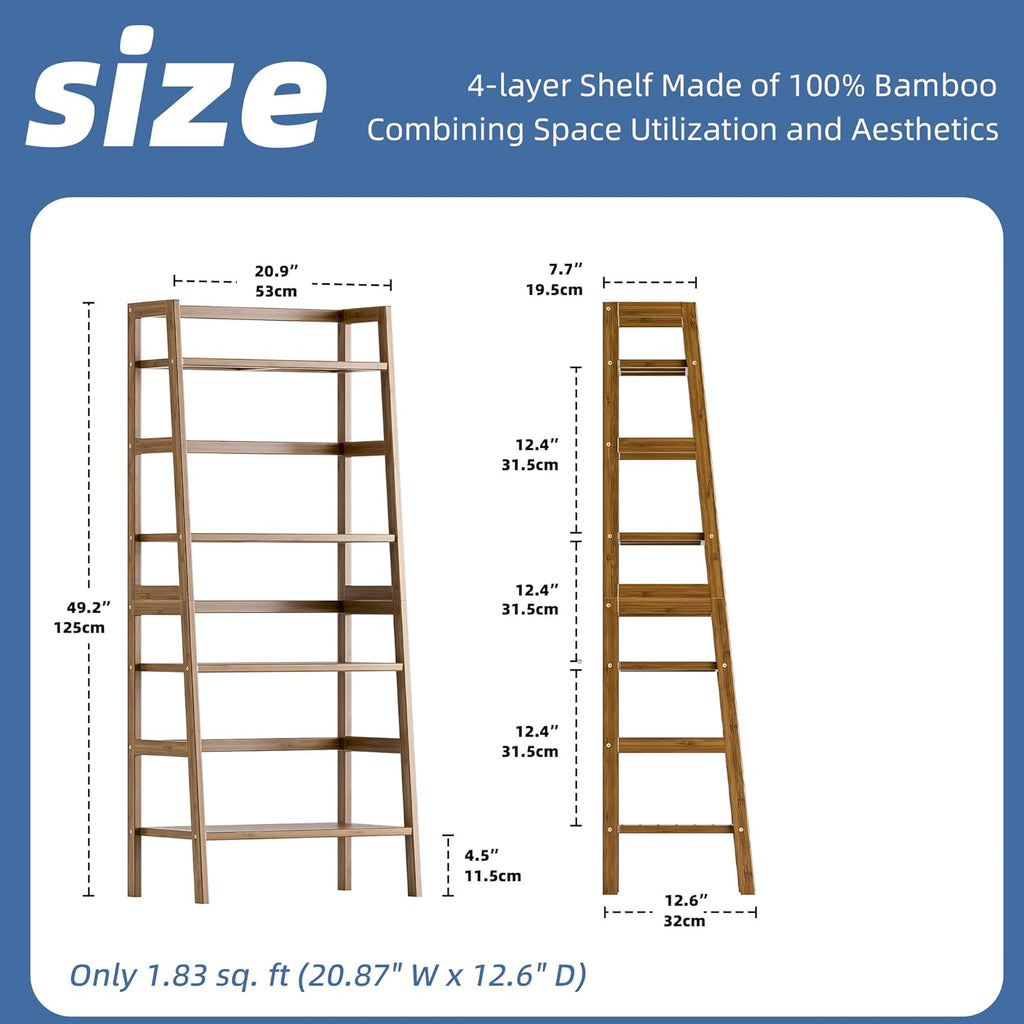 HITNET Ladder Shelf Walnut, Bamboo Bookshelf, 4 Tier Open Dipslay Bookcase Freestanding Storage Rack for Home Office, Small Balcony Flower Plant Stand