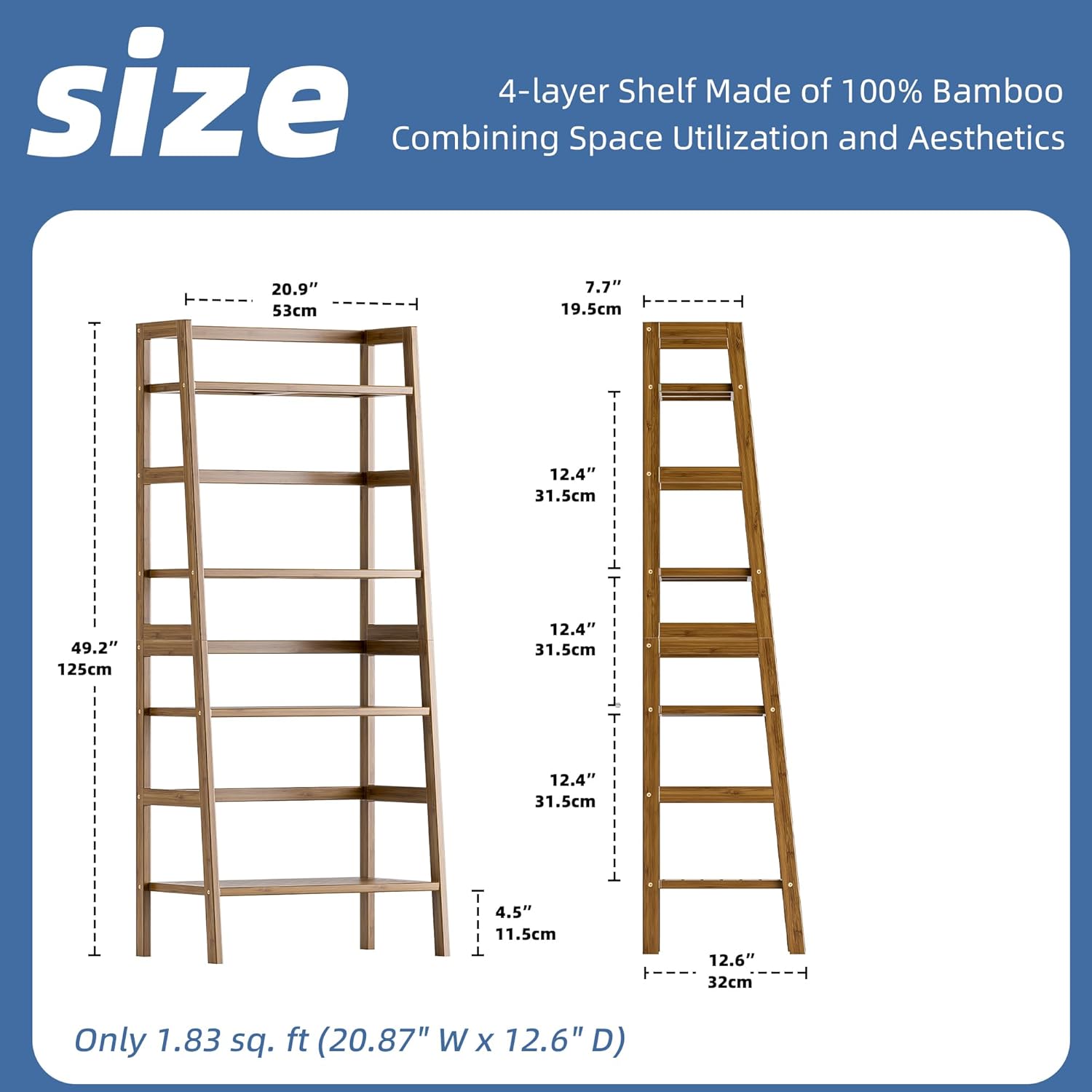 HITNET Ladder Shelf Walnut, Bamboo Bookshelf, 4 Tier Open Dipslay Bookcase Freestanding Storage Rack for Home Office, Small Balcony Flower Plant Stand