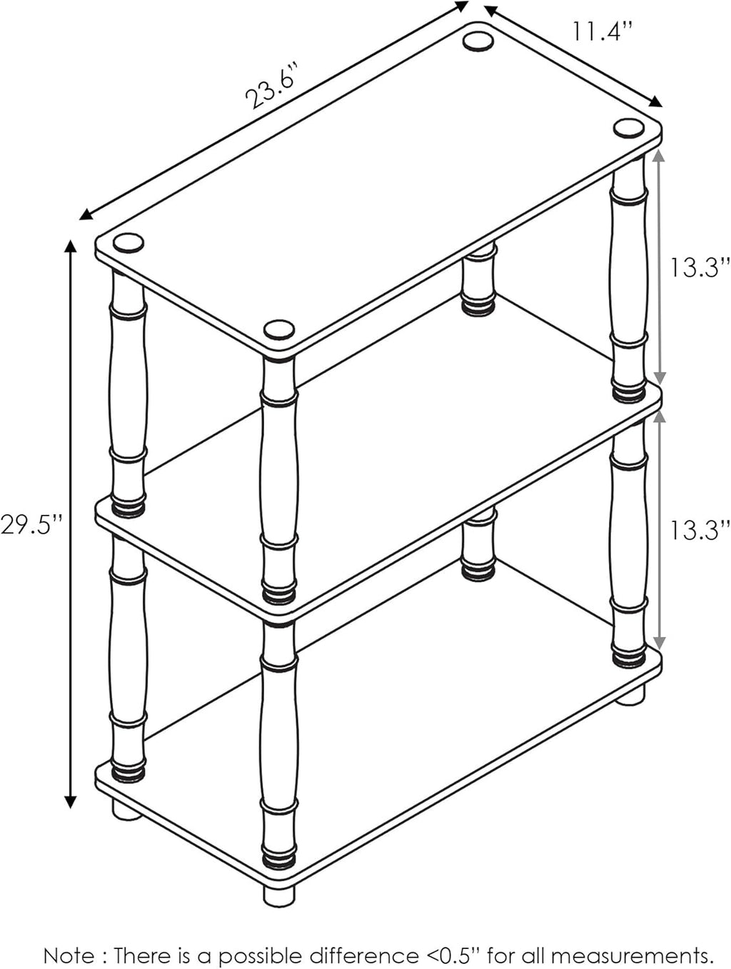 Furinno TURN-N-TUBE Storage Shelves, 3-Tier Book Shelf, Corner Shelf, Toolless Open Shelves, for Organization and Storage, Living Room, Garage, Home Office, Beech