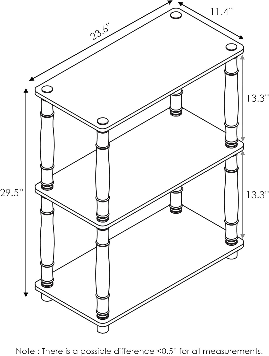 Furinno TURN-N-TUBE Storage Shelves, 3-Tier Book Shelf, Corner Shelf, Toolless Open Shelves, for Organization and Storage, Living Room, Garage, Home Office, Beech