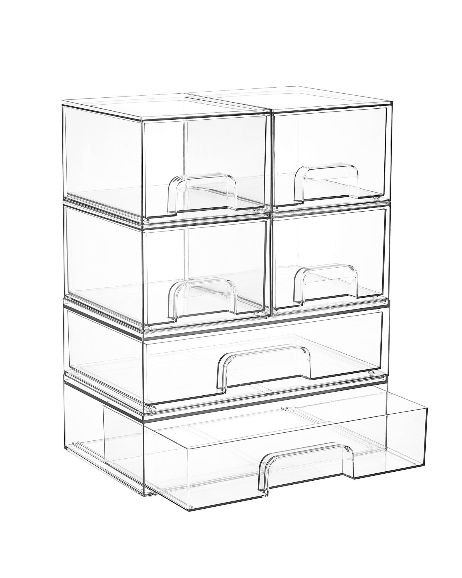Vtopmart Clear Stackable Storage Drawers Set of 4, Plastic Organizer Bins for Makeup, Cosmetics, Beauty Supplies,Ideal for Vanity, Bathroom,Cabinet,Pantry Organization