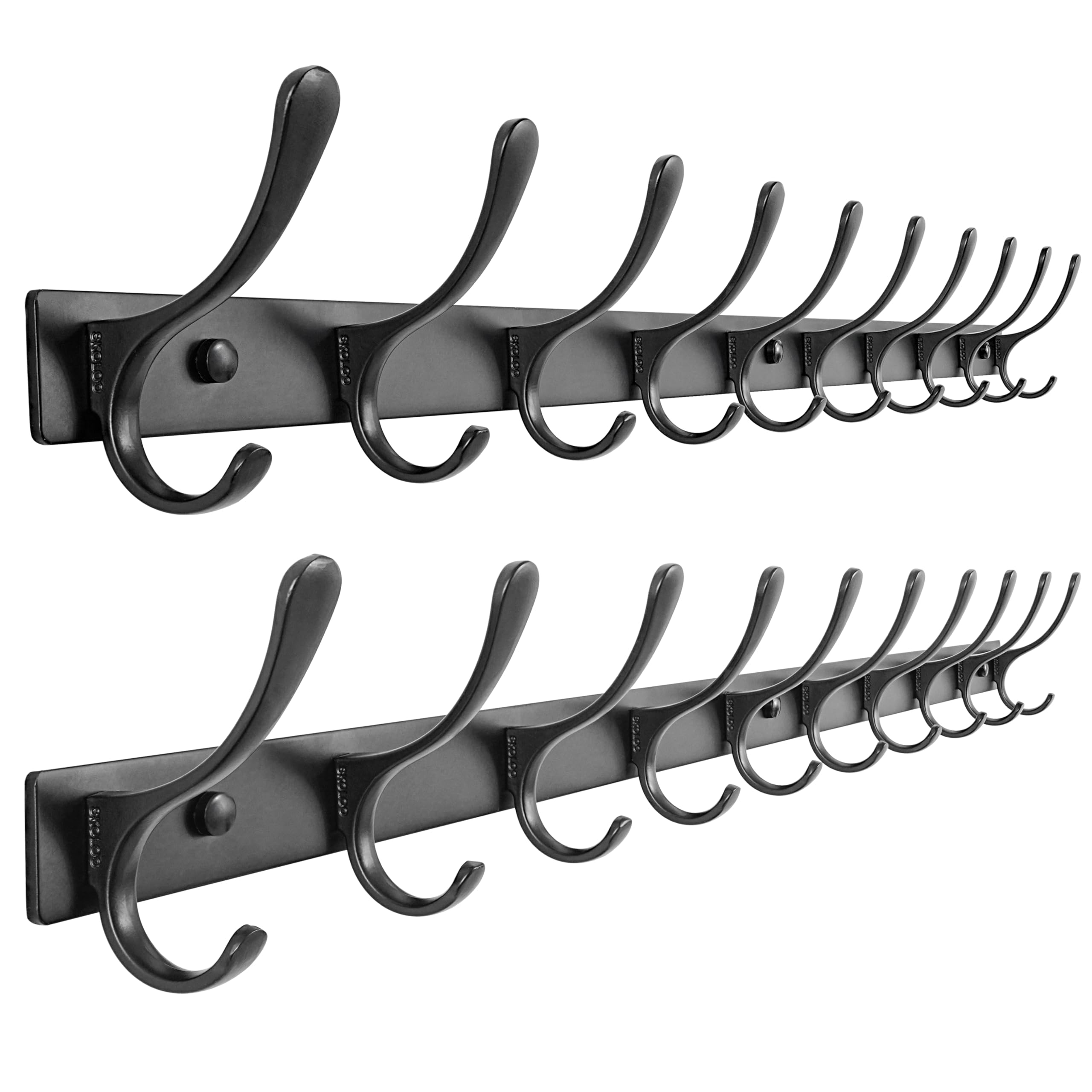 SKOLOO Coat Rack Wall Mounted - 10 Hooks, Heavy Duty, Stainless Steel, Metal Wall Coat Hanger, Sturdy Wall Hooks for Hanging Jacket, Clothes, Hat, Matte Grey