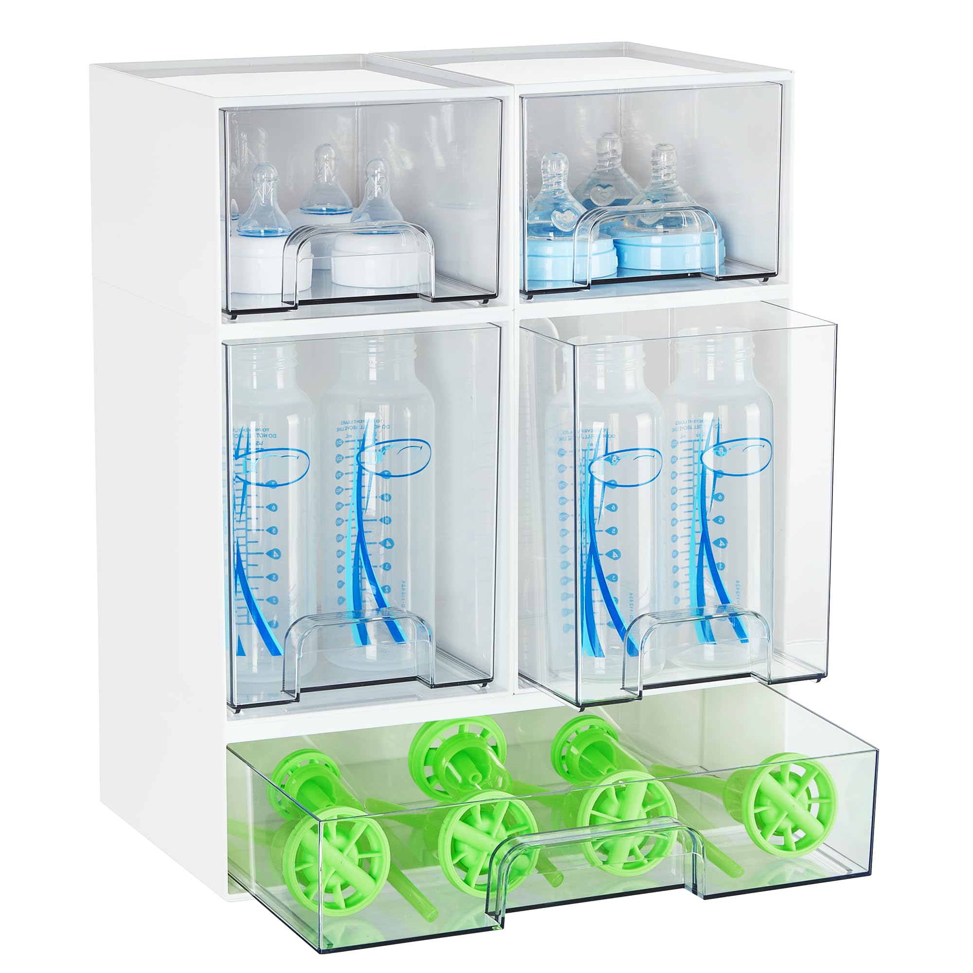 Vtopmart Clear Stackable Storage Drawers Set of 4, Plastic Organizer Bins for Makeup, Cosmetics, Beauty Supplies,Ideal for Vanity, Bathroom,Cabinet,Pantry Organization