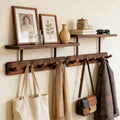 LEMIKKLE Wooden Coat Hooks Wall Mounted, Can be Installed Without Drilling or with Drilling, 5 Wooden Hooks Storage Rack Holds Clothes, Hats, Keys Towels, Bags, for Entryway, Bedroom, Living Room