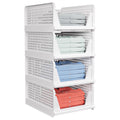 5 Pack Stackable Closet Storage Basket - Stackable Storage Bins, Multifunctional & Foldable Closet Organizer Waterproof, Wardrobe Cupboard Space-Saving Hat Storage Drawer Organizer, White