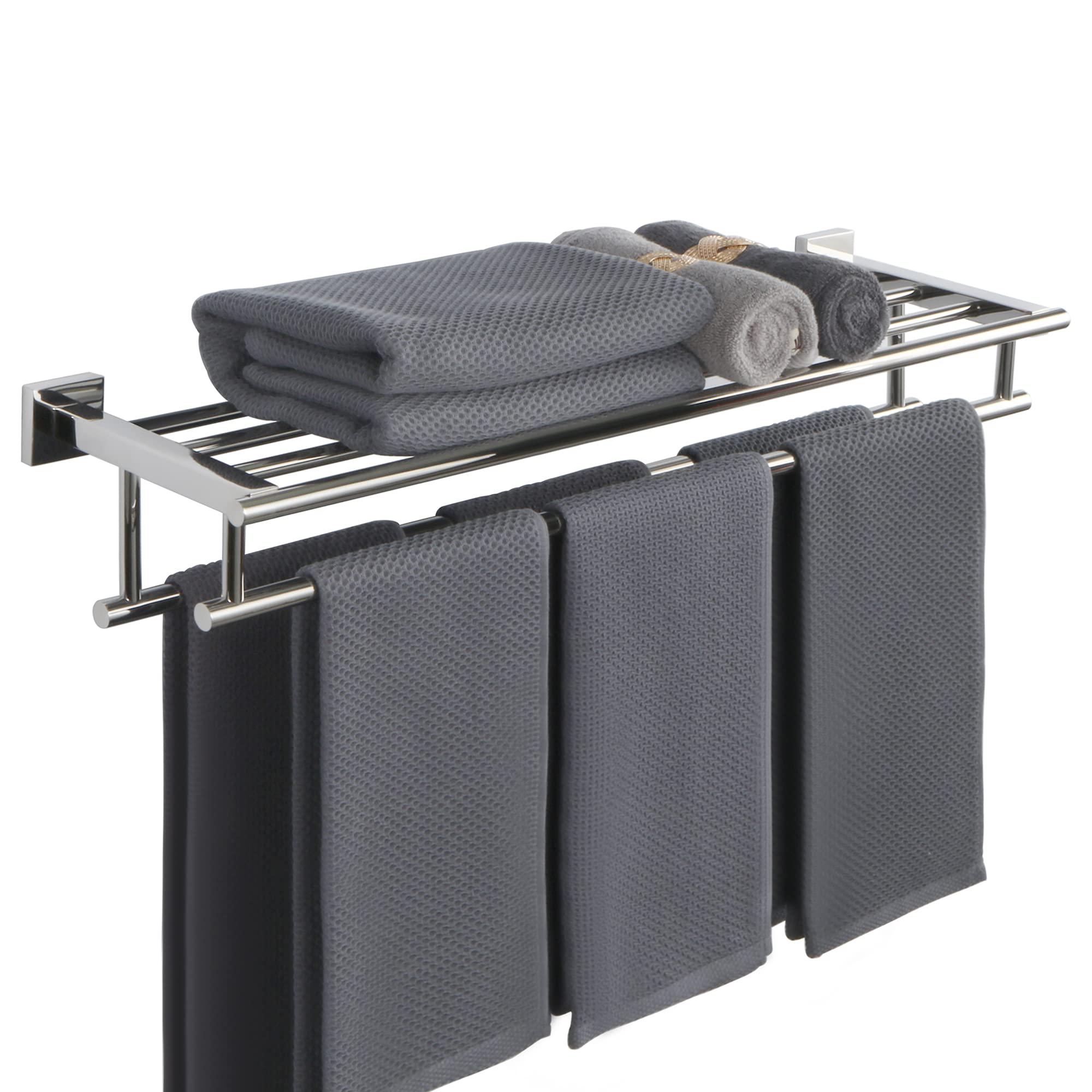 Sayayo Towel Rail Wall Mounted Chrome Bathroom Towel Shelf 16-Inch Towel Holder, SUS304 Stainless Steel Towel Rack, EGZ8040-C
