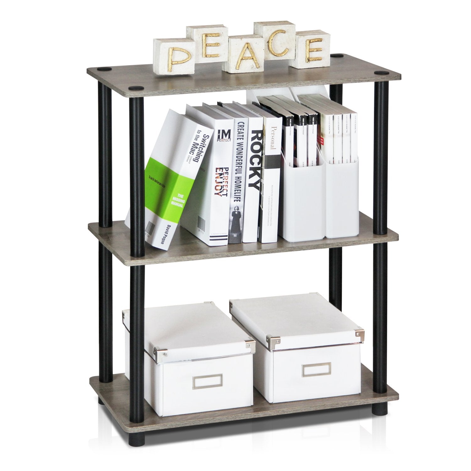 Furinno TURN-N-TUBE Storage Shelves, 3-Tier Book Shelf, Corner Shelf, Toolless Open Shelves, for Organization and Storage, Living Room, Garage, Home Office, Beech