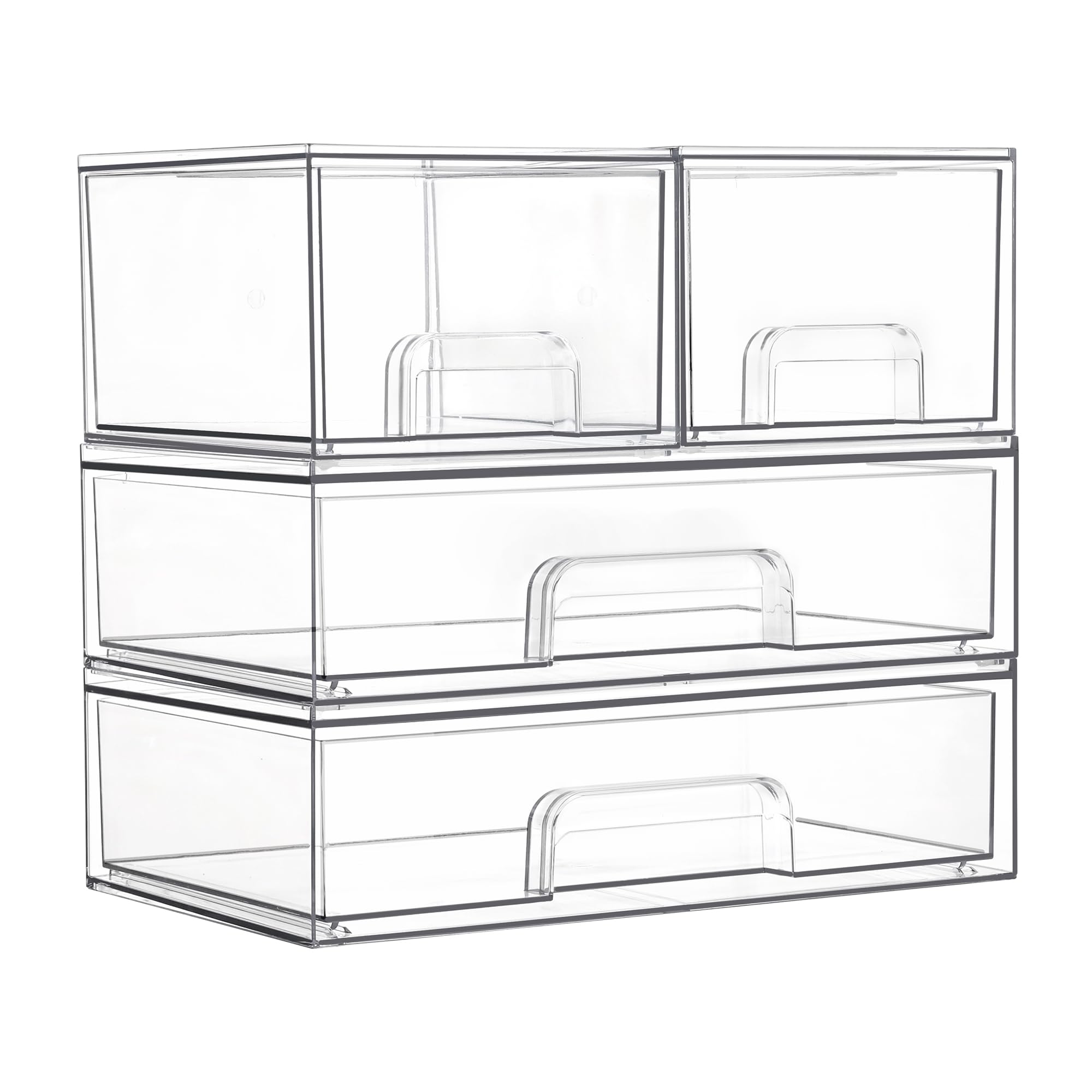 Vtopmart Clear Stackable Storage Drawers Set of 4, Plastic Organizer Bins for Makeup, Cosmetics, Beauty Supplies,Ideal for Vanity, Bathroom,Cabinet,Pantry Organization