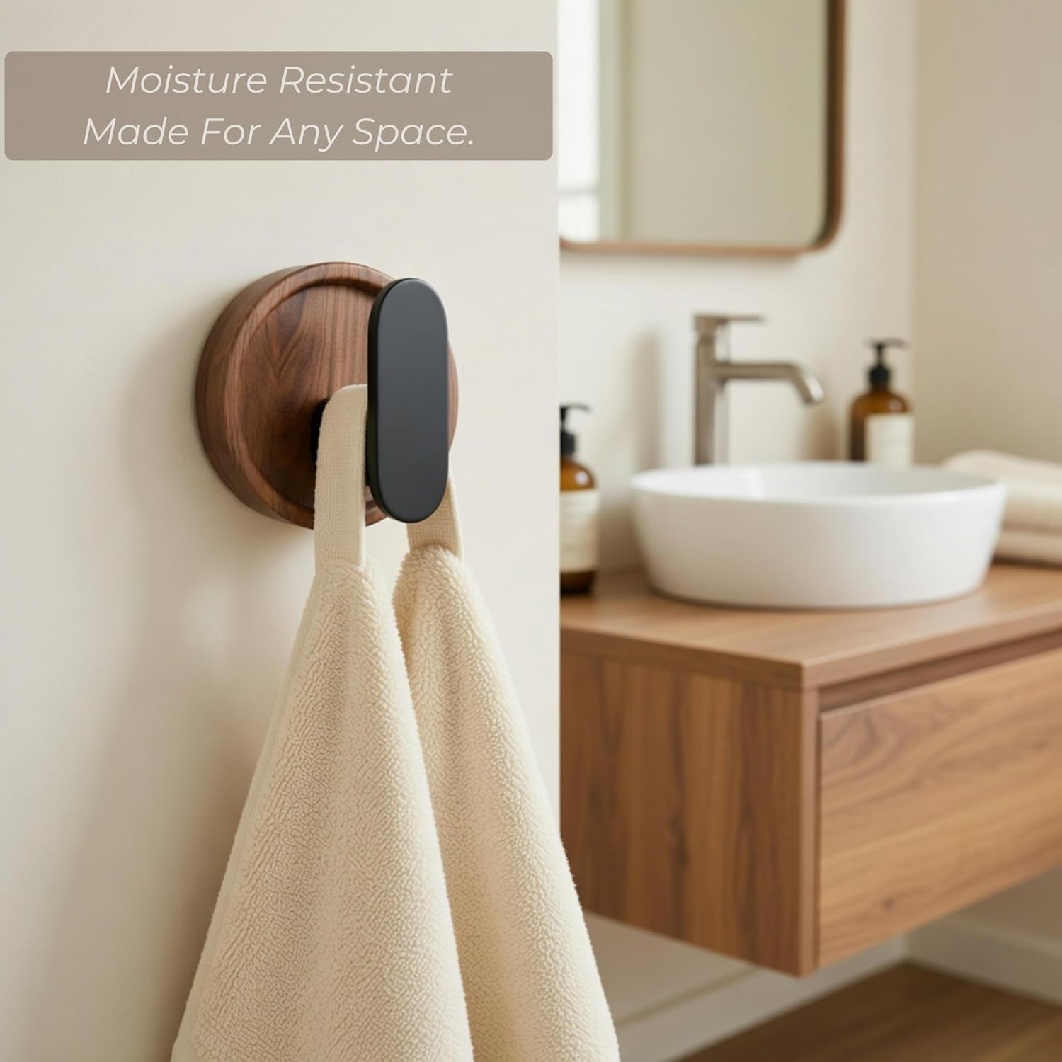 Jugen Coat Hooks – Solid Black Walnut Self Adhesive Wooden Hooks, No Drill Stick On Hooks for Coats, Clothes, Bags & Towels – Set of 4