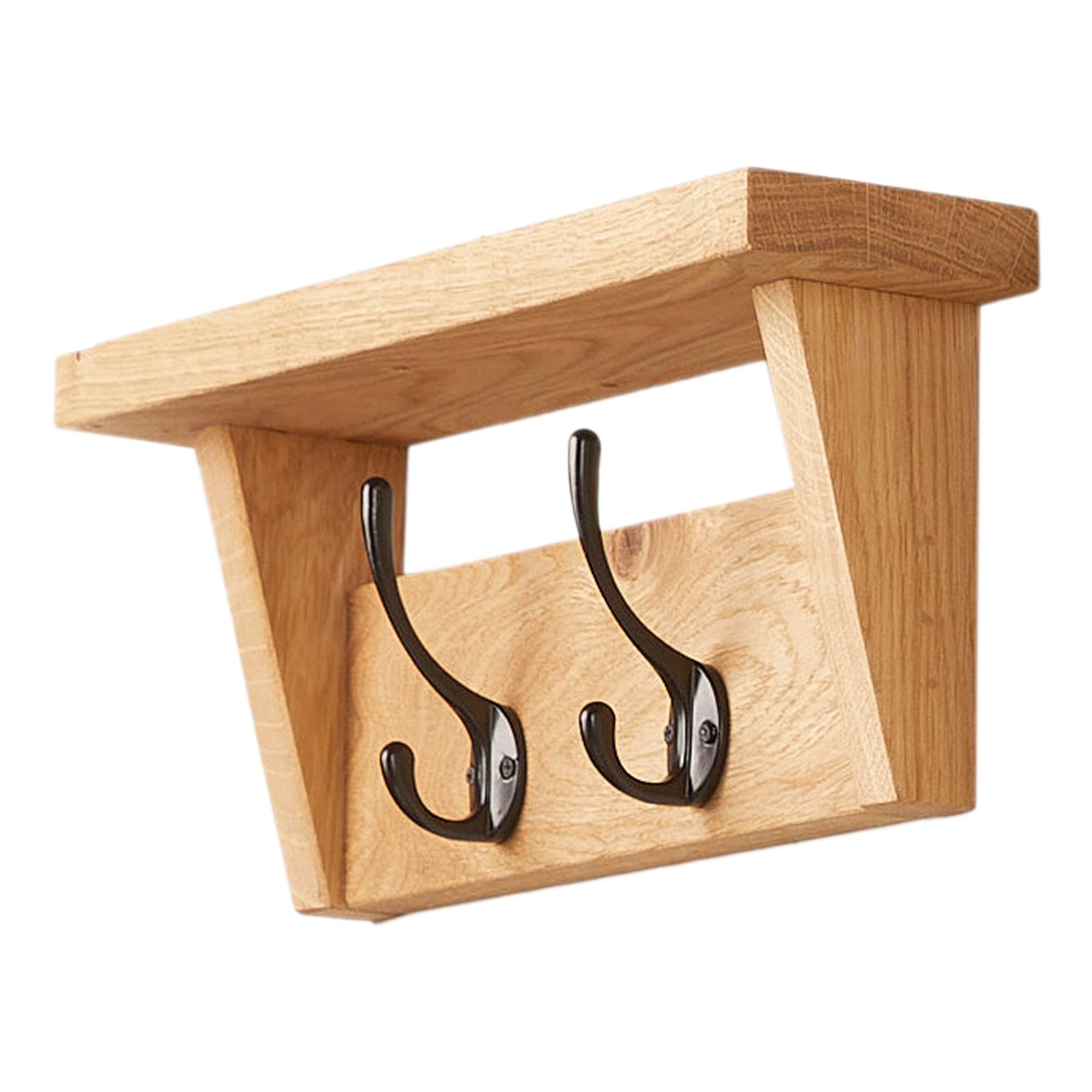 Solid Oak Coat Rack (7 Hooks) | Wall Mounted Coat Hooks with Shelf for Display/Storage | Wooden Stylish & Versatile Hallway Decor | Heavy Duty Double Hooks | Handcrafted in The UK