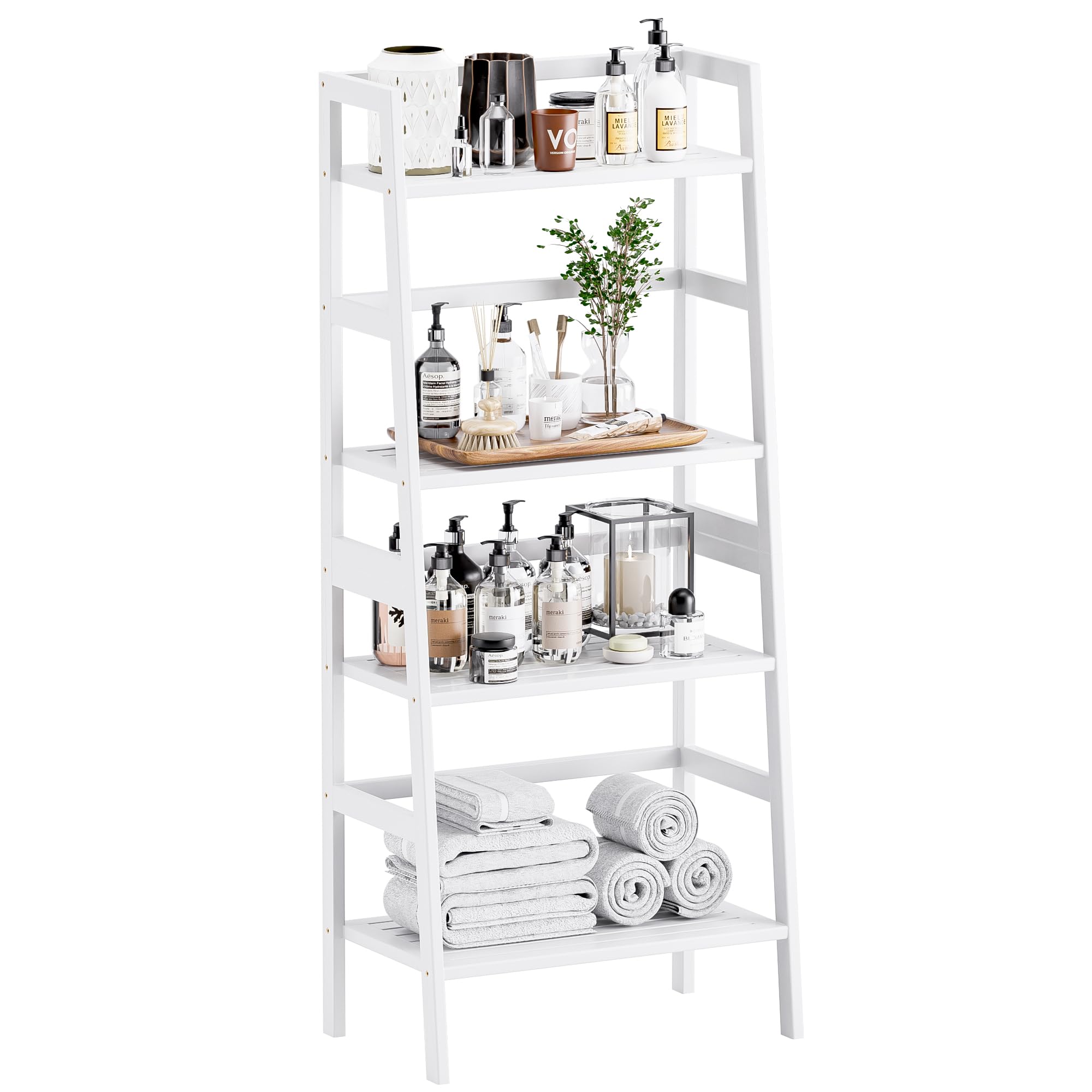 HITNET Ladder Shelf Walnut, Bamboo Bookshelf, 4 Tier Open Dipslay Bookcase Freestanding Storage Rack for Home Office, Small Balcony Flower Plant Stand
